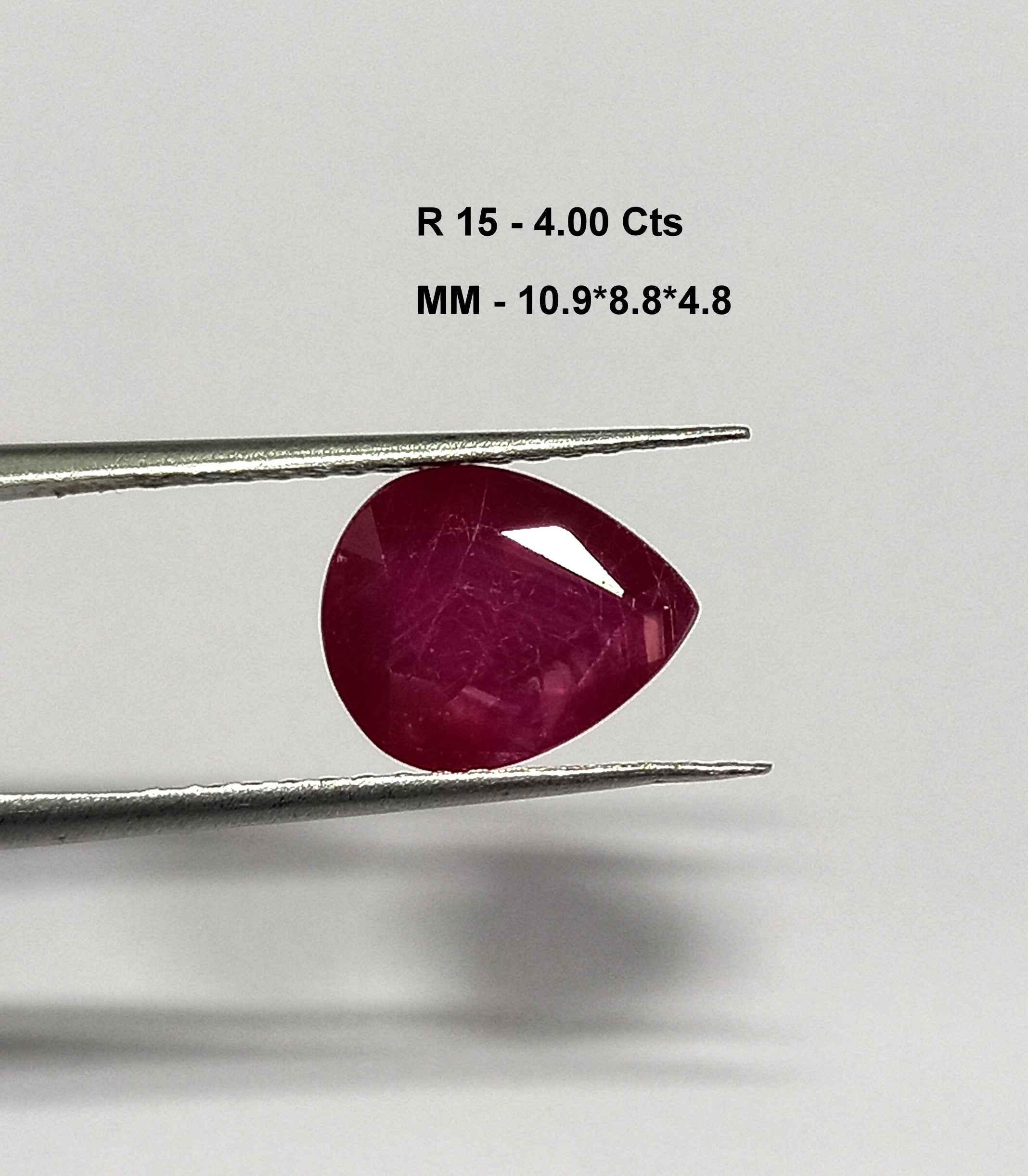 4.00 Cts Natural Burma Ruby Gemstone Pear Cut 10.9*8.8 MM R15