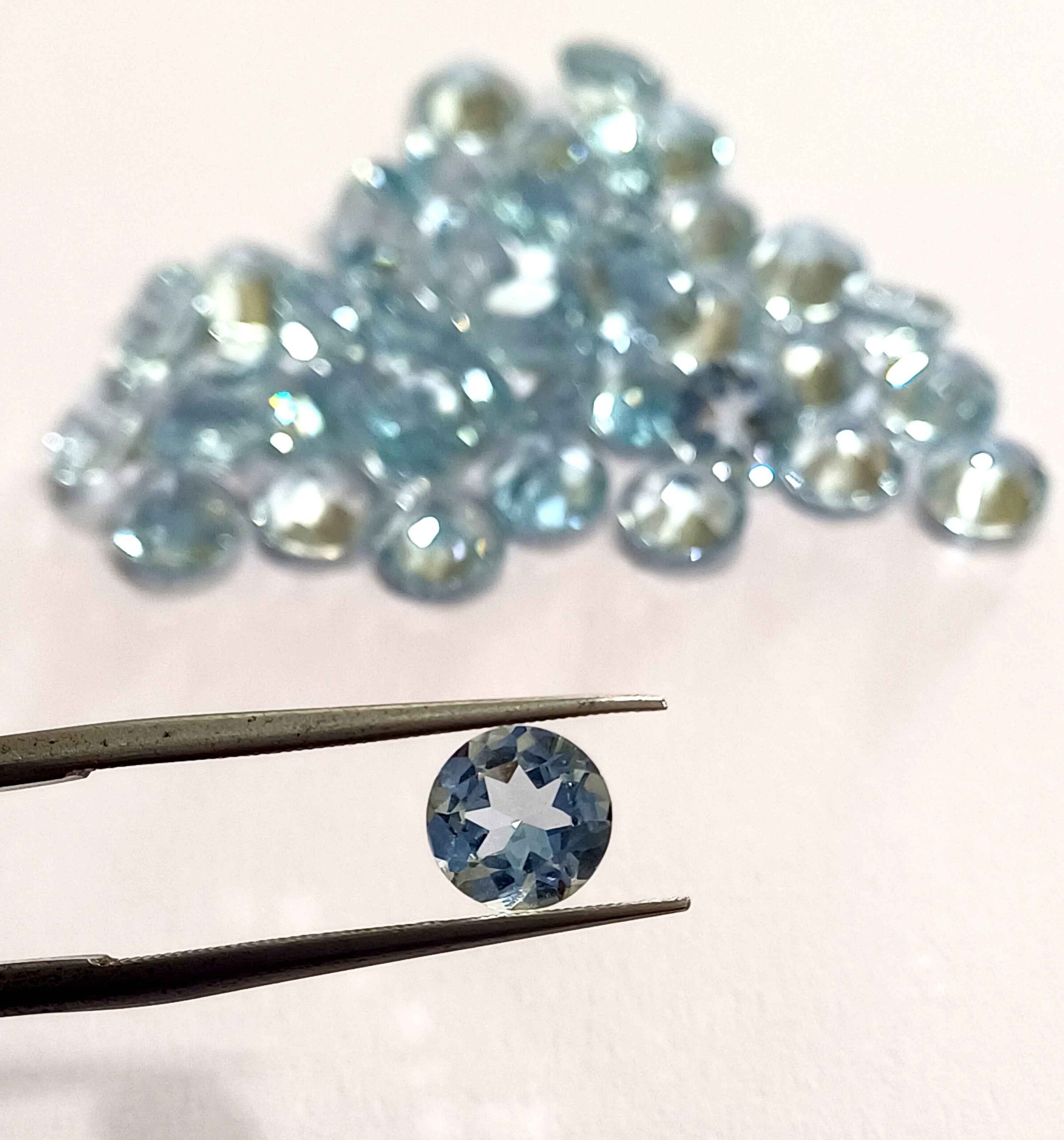 30.15 Cts 40 Pcs Natural Brazil Aquamarine Gemstone Round Cut 6*6 MM AQ13 WATCH VIDEO
