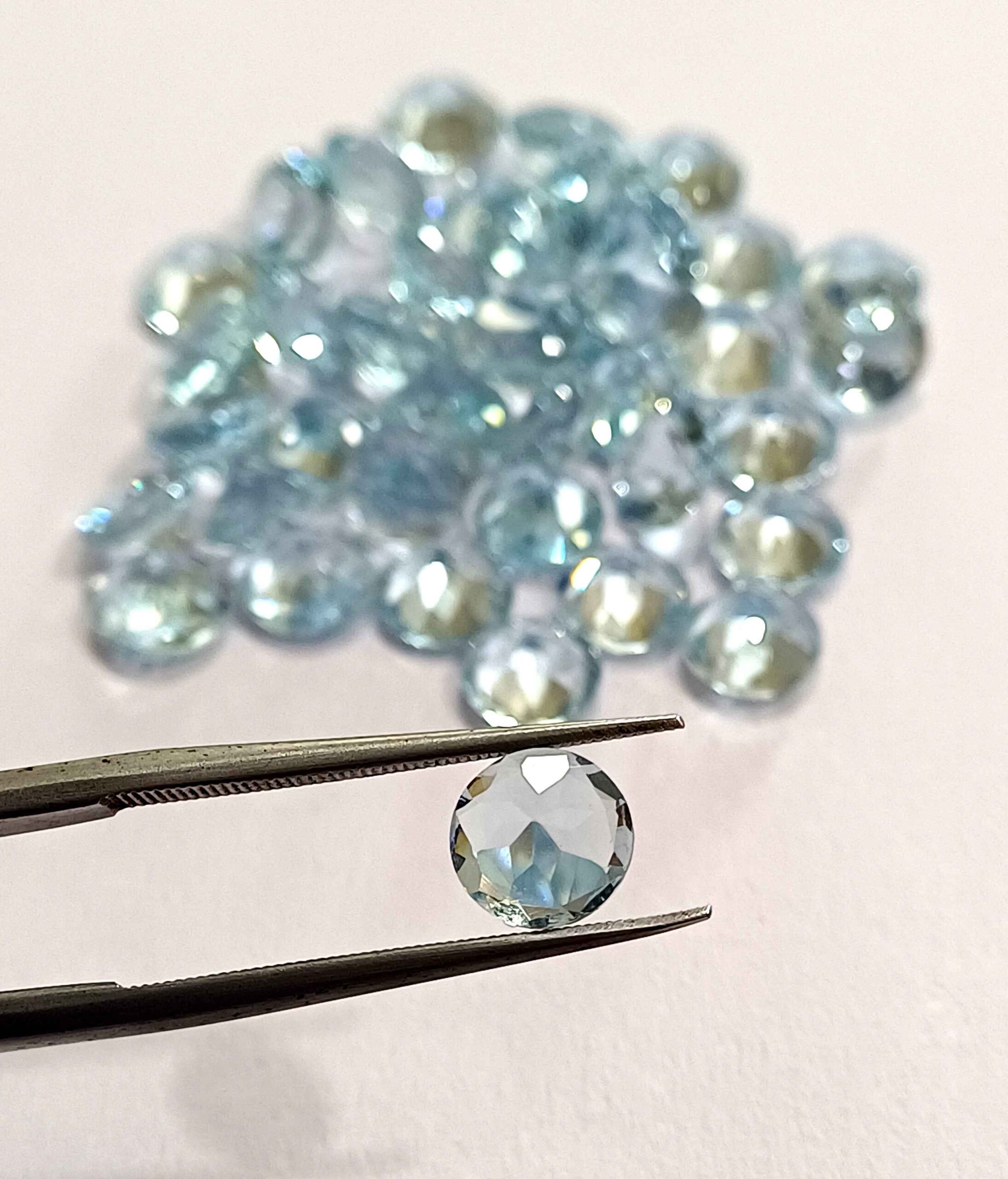 30.15 Cts 40 Pcs Natural Brazil Aquamarine Gemstone Round Cut 6*6 MM AQ13 WATCH VIDEO