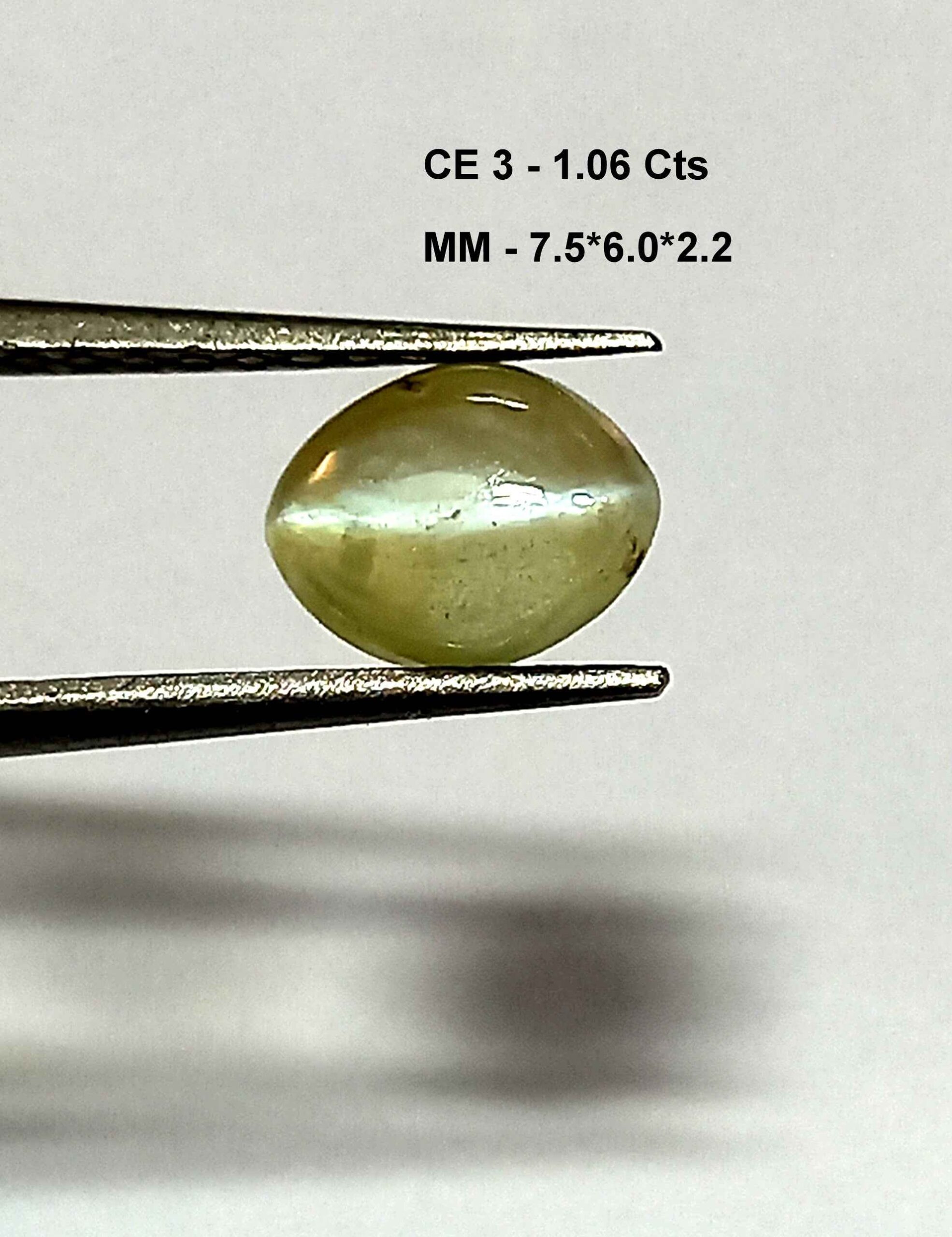 CatEyesGemstone1 1.06 Cts Chrysoberyl Cats Eye Gemstone Sri Lanka Kanak Khet Oval 7.5*6 MM CE3