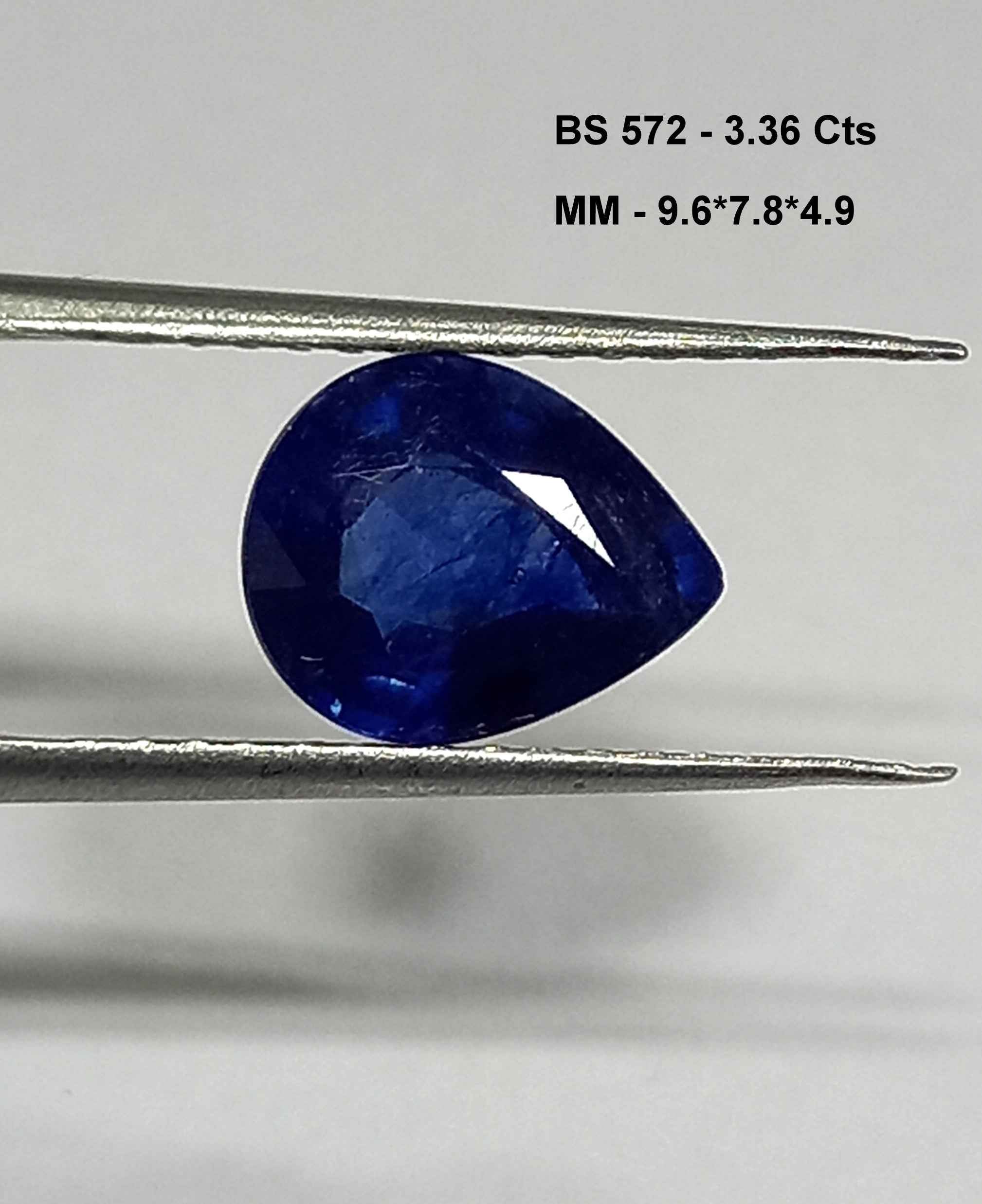 3.36 Cts Pear Cut Natural Blue Sapphire Gemstone 9.6*7.8 MM BS572