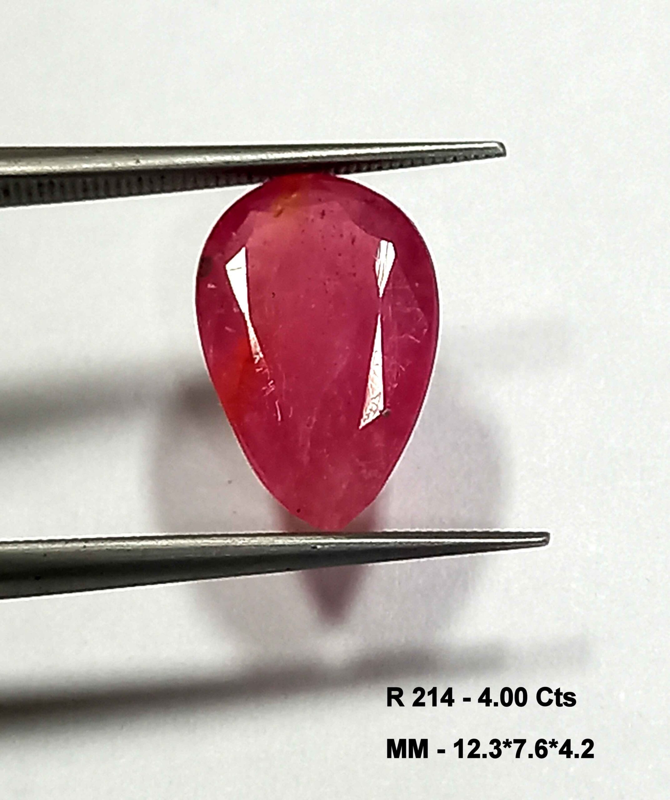 4.00 Cts Natural Srilankan Red Ruby Gemstone Pear Cut 12.3*7.6 MM R214