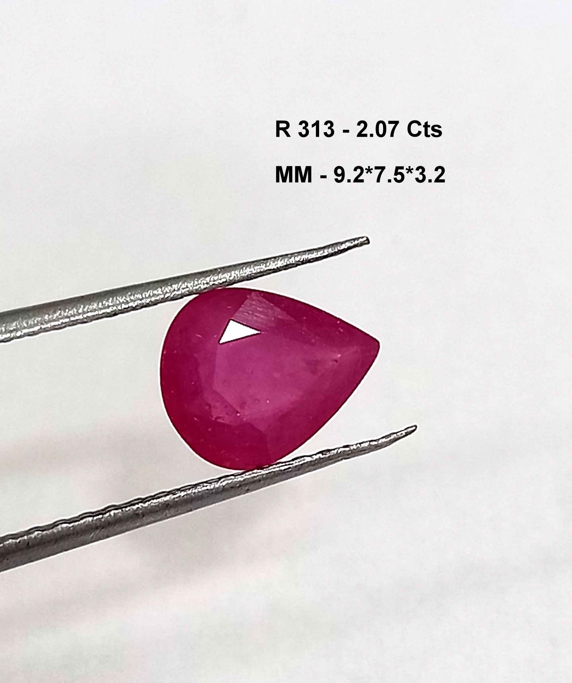 2.07 Cts Natural Mozambique Red Ruby Pear Cut 9.2*7.5 MM R313 - Natural Mozambique Red Ruby 2.07 Cts