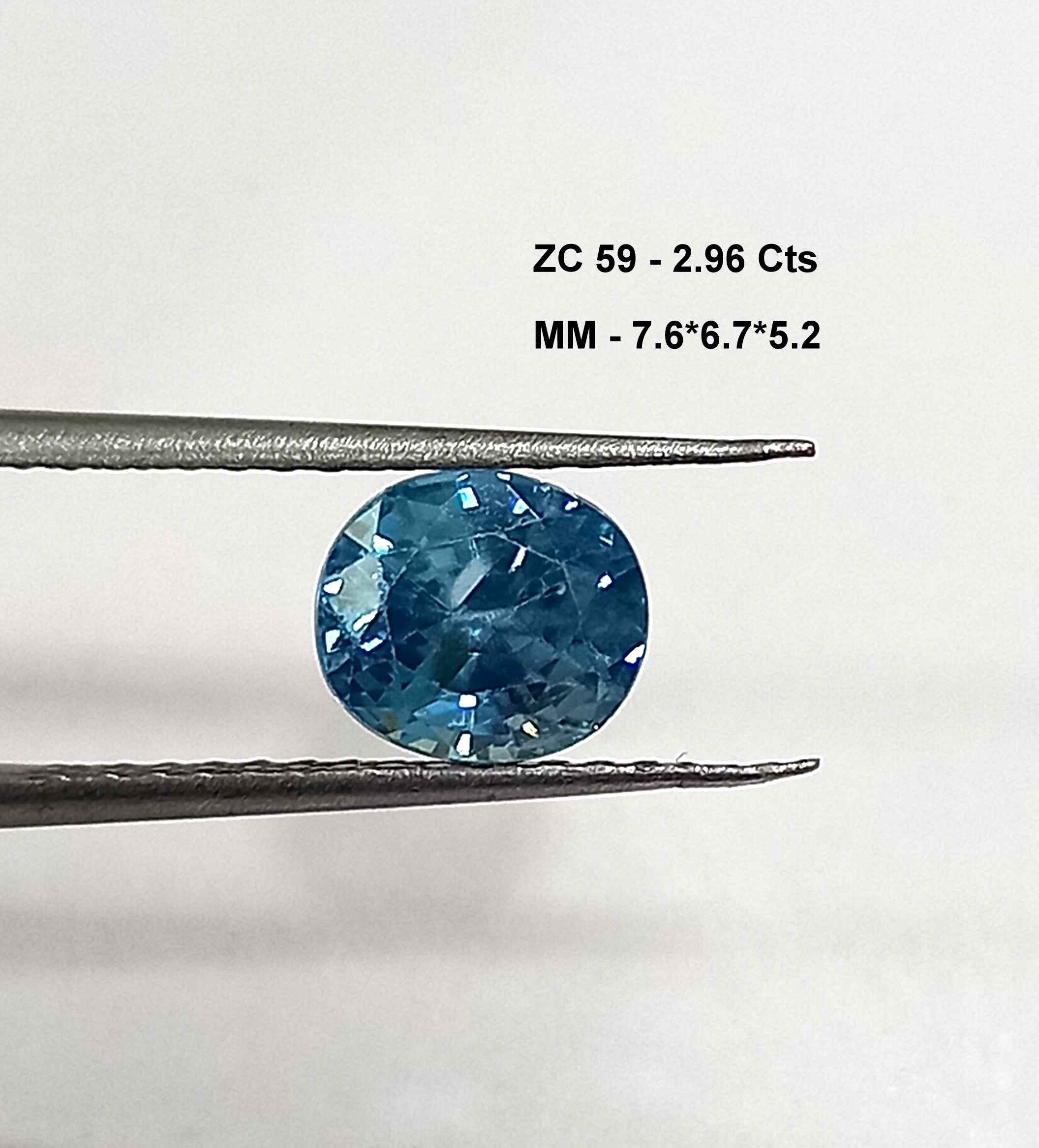2.96 Cts Natural Cambodian Zircon Blue Gemstone Oval Cut 7.6*6.7 MM ZC59