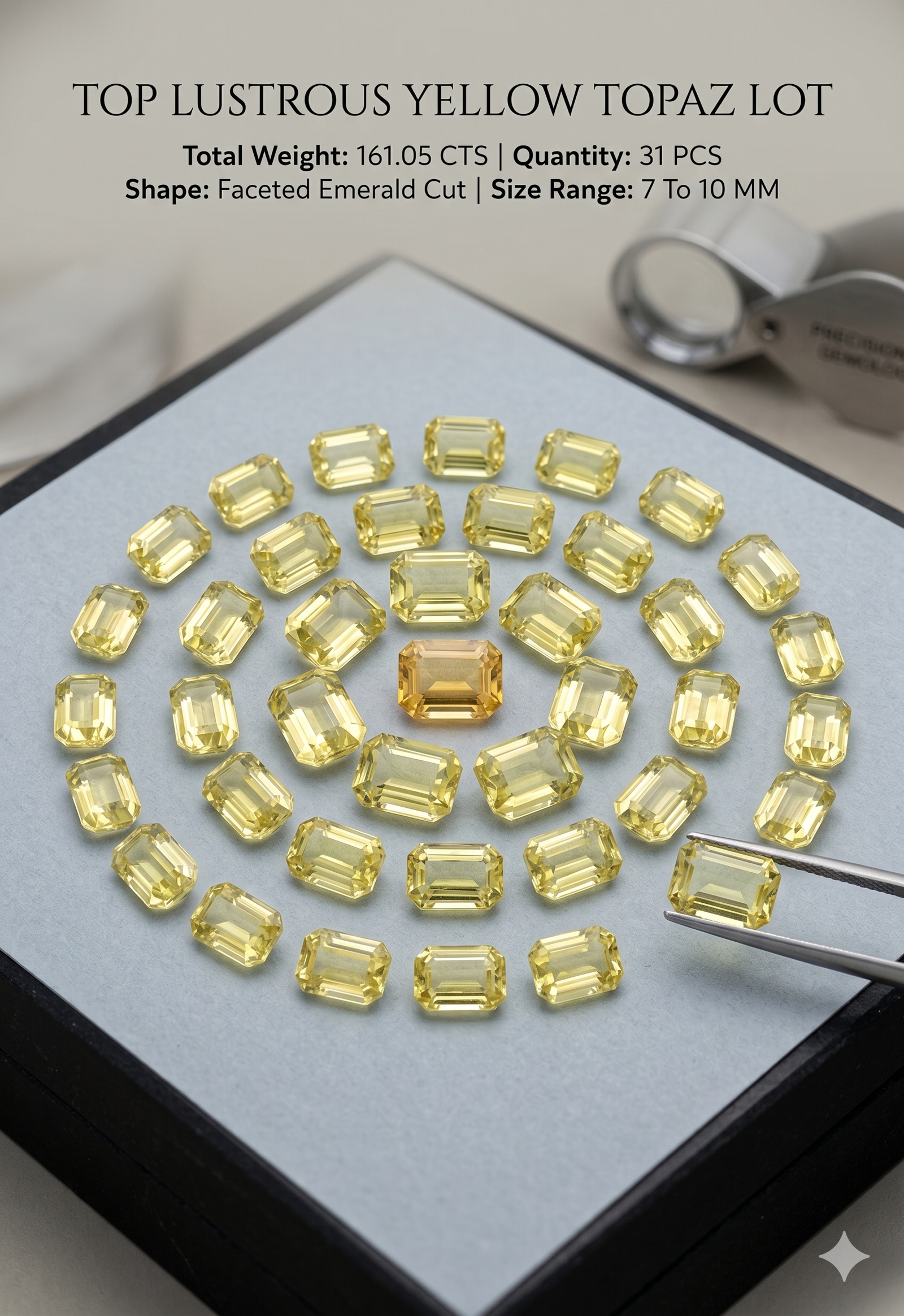 Yellow Topaz Gemstones Lot 31 Pcs 161.05 Cts Emerald Cut 7-10 MM - Image 7