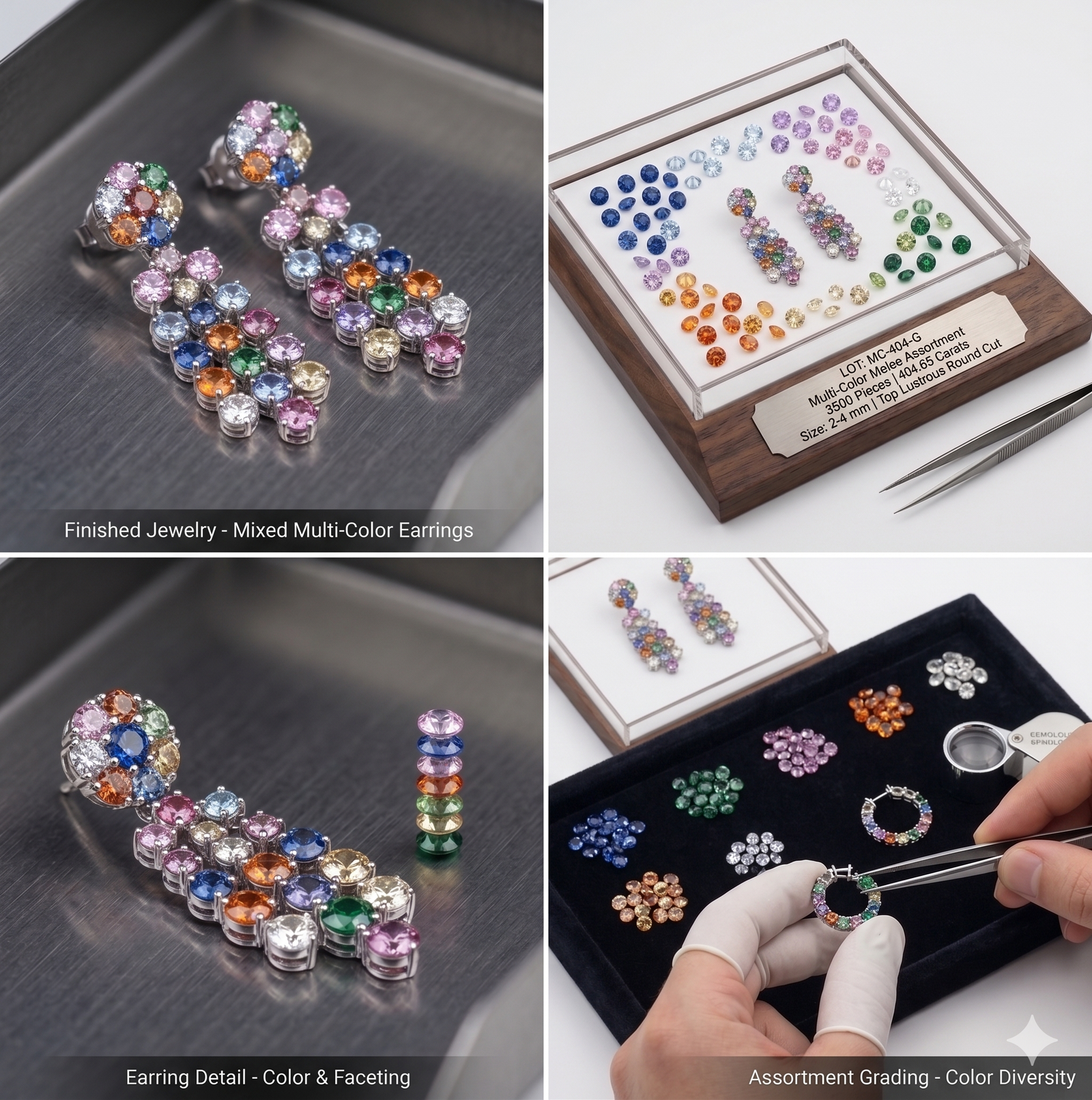 Multi-Color Cubic Zirconia Round Cut Gemstones 404.65 Cts 3500 Pieces 2-4mm - Image 2