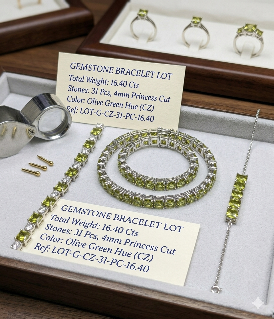 Green Synthetic CZ Stones 16.40 Cts 31 Pcs Princess Cut 4mm - Image 4