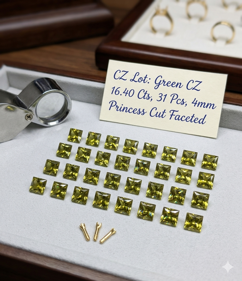 Green Synthetic CZ Stones 16.40 Cts 31 Pcs Princess Cut 4mm - Image 8