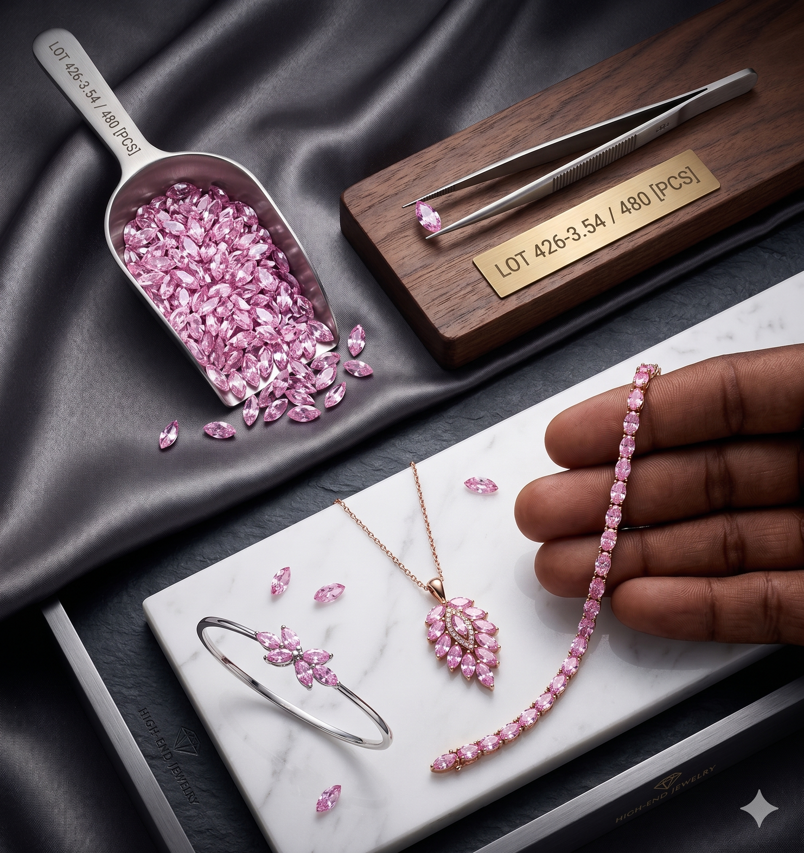 Pink Marquise Synthetic CZ Gemstones 426.35 Cts 480 Pcs - Image 6