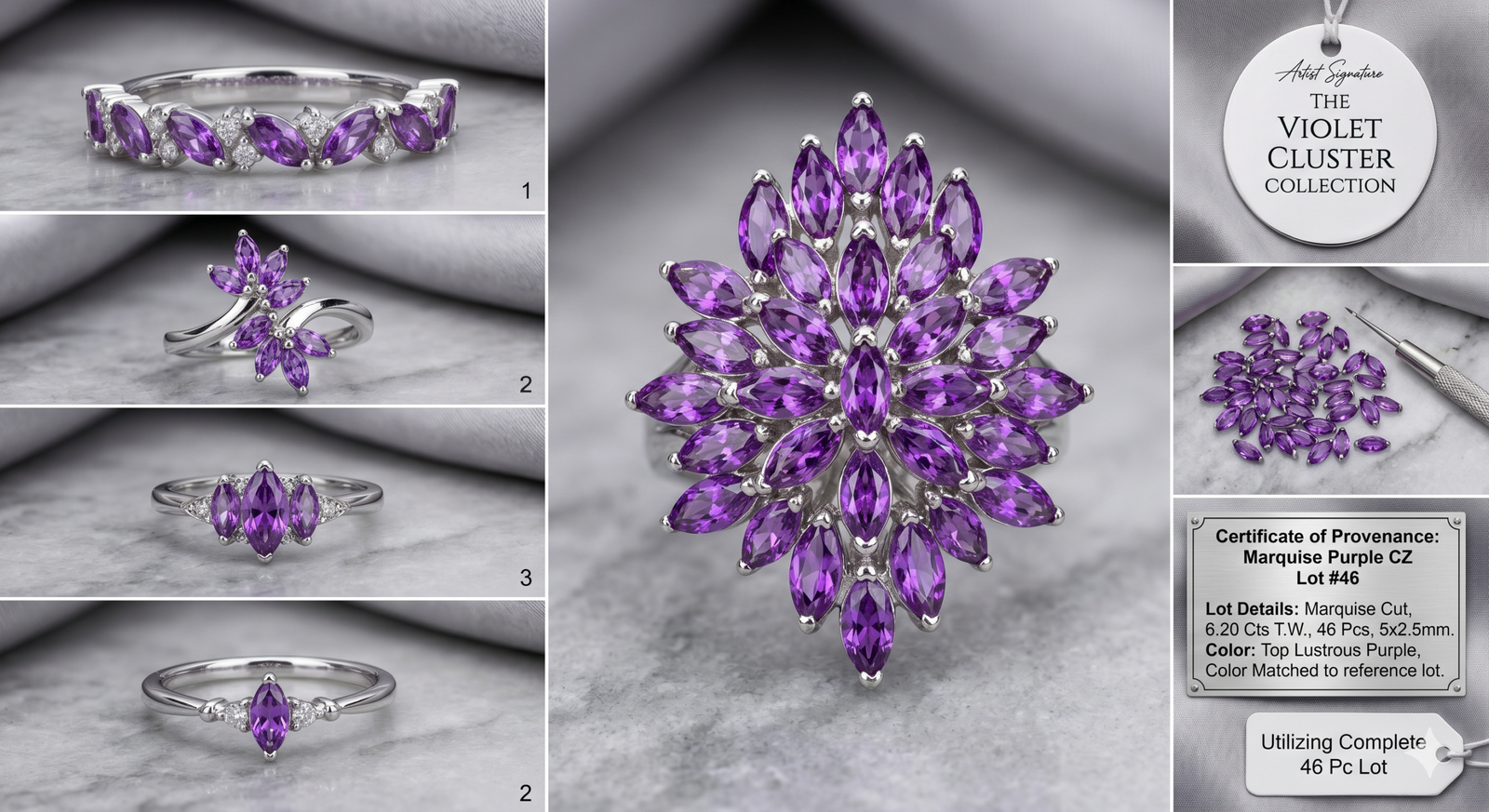 Purple Synthetic CZ Stones 6.20 Cts 46 Pcs Marquise Cut 5x2.5 mm - Image 3