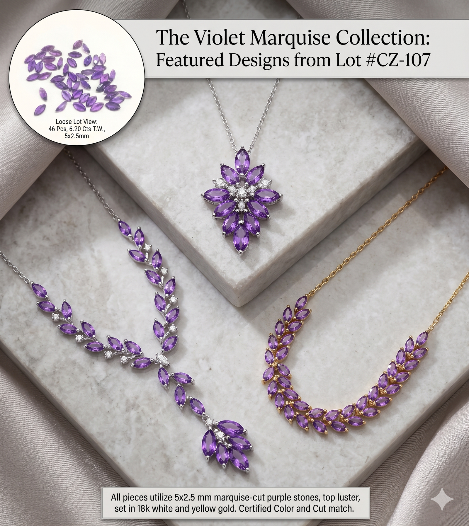 Purple Synthetic CZ Stones 6.20 Cts 46 Pcs Marquise Cut 5x2.5 mm - Image 9