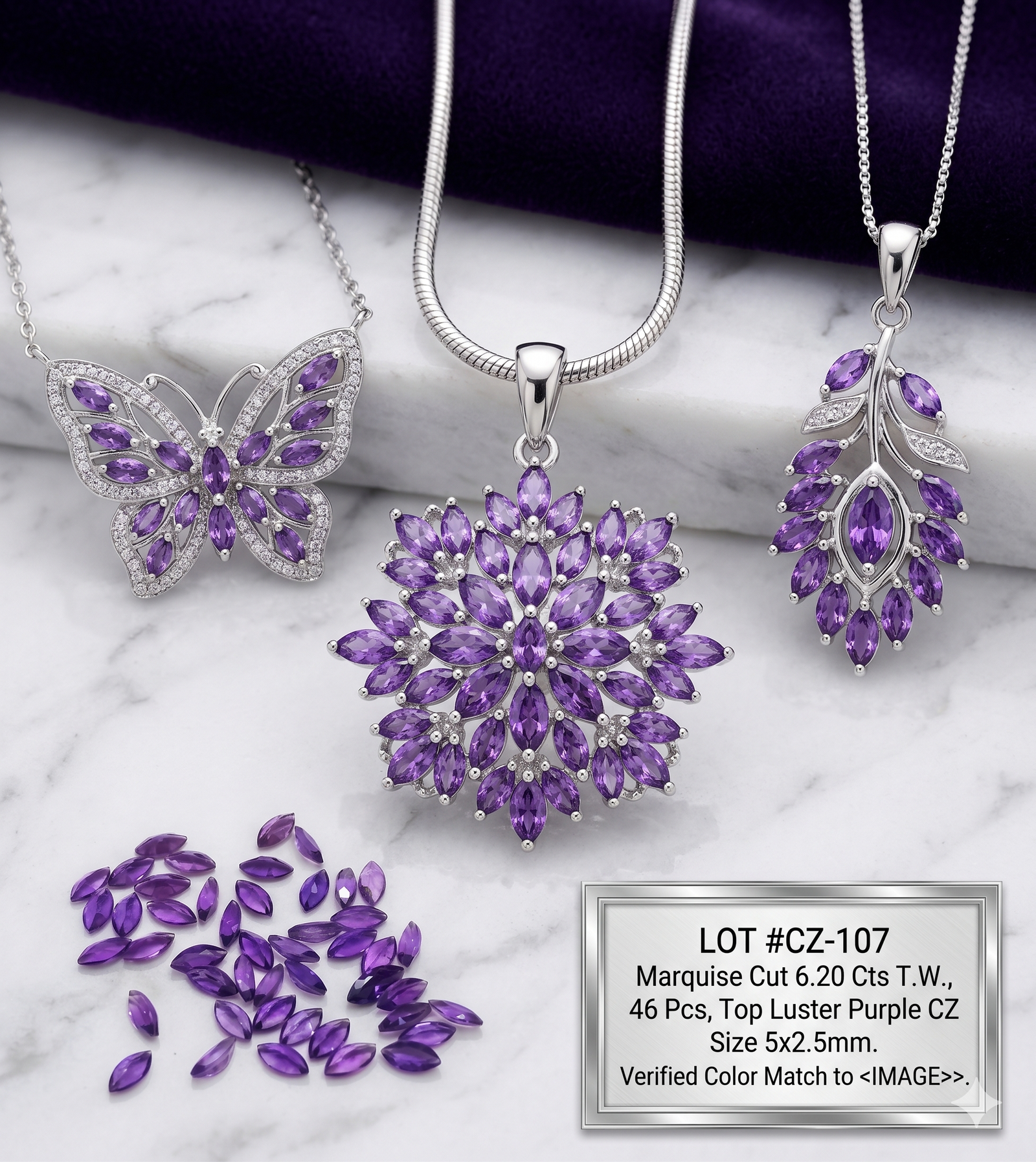 Purple Synthetic CZ Stones 6.20 Cts 46 Pcs Marquise Cut 5x2.5 mm