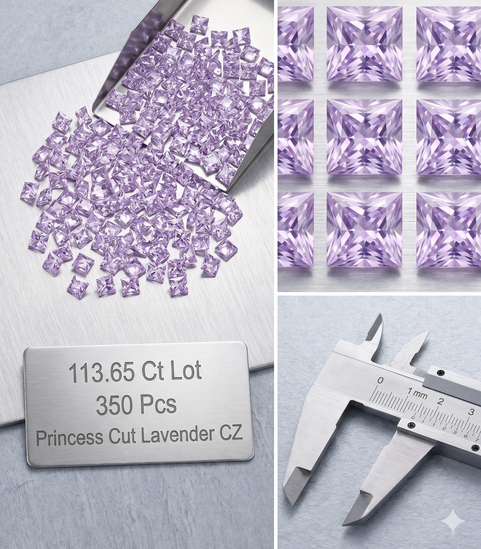 Purple Cubic Zirconia Princess Cut Gems, 113.65 Cts 350 Pcs 3mm - Image 2