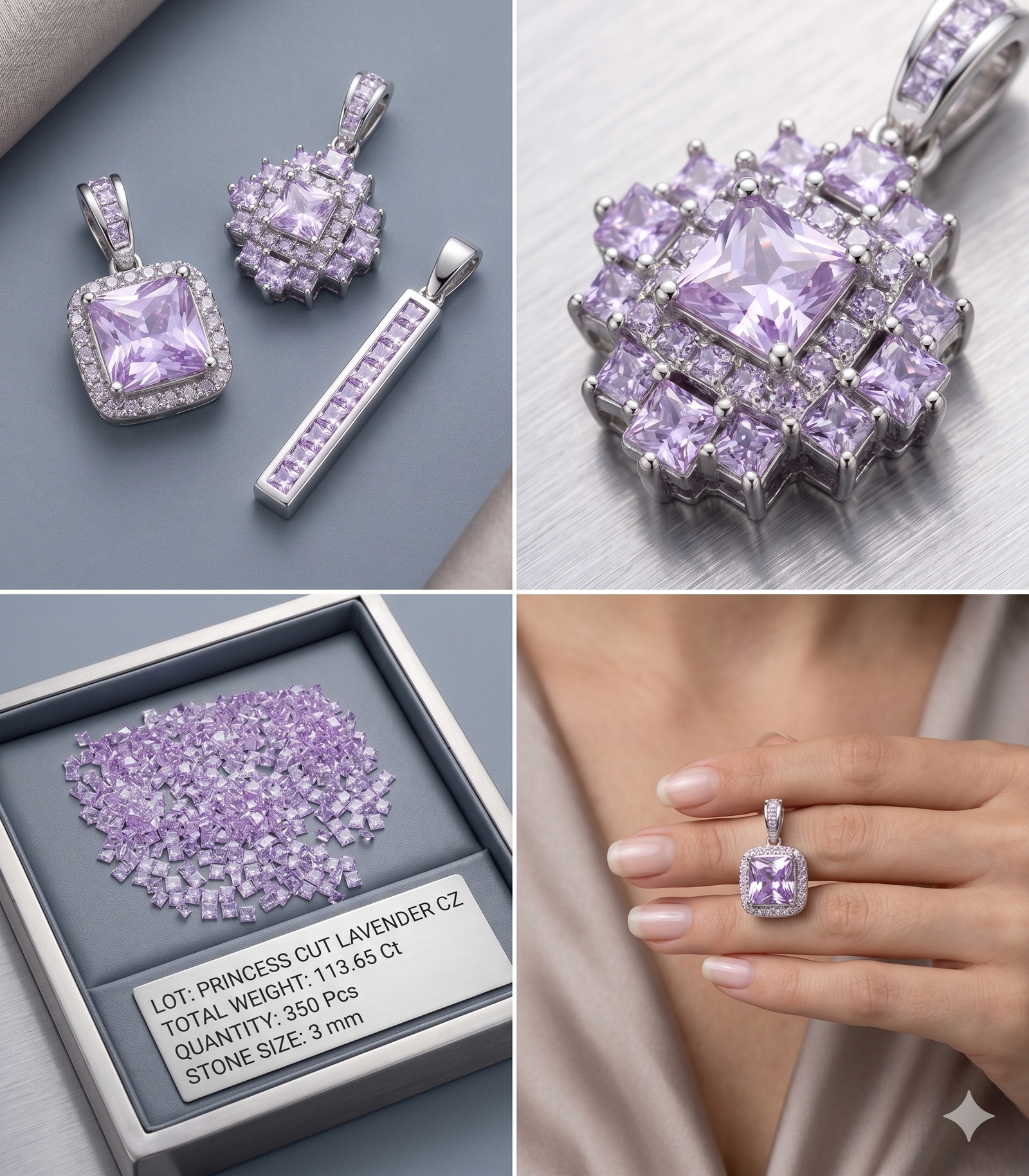 Purple Cubic Zirconia Princess Cut Gems, 113.65 Cts 350 Pcs 3mm - Image 5