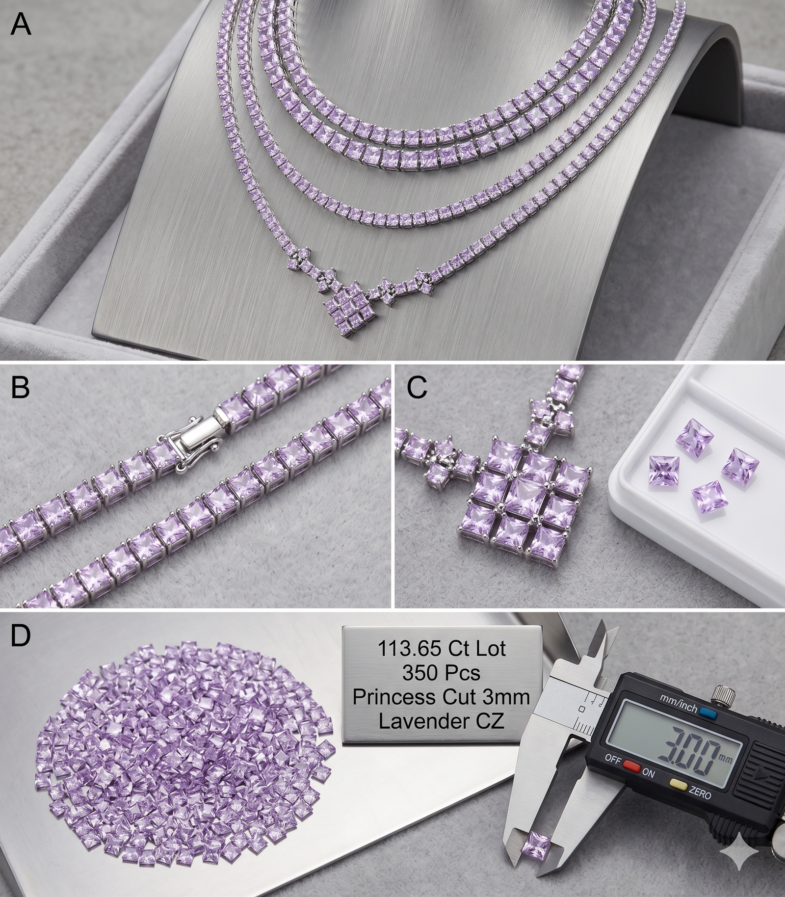 Purple Cubic Zirconia Princess Cut Gems, 113.65 Cts 350 Pcs 3mm - Image 6