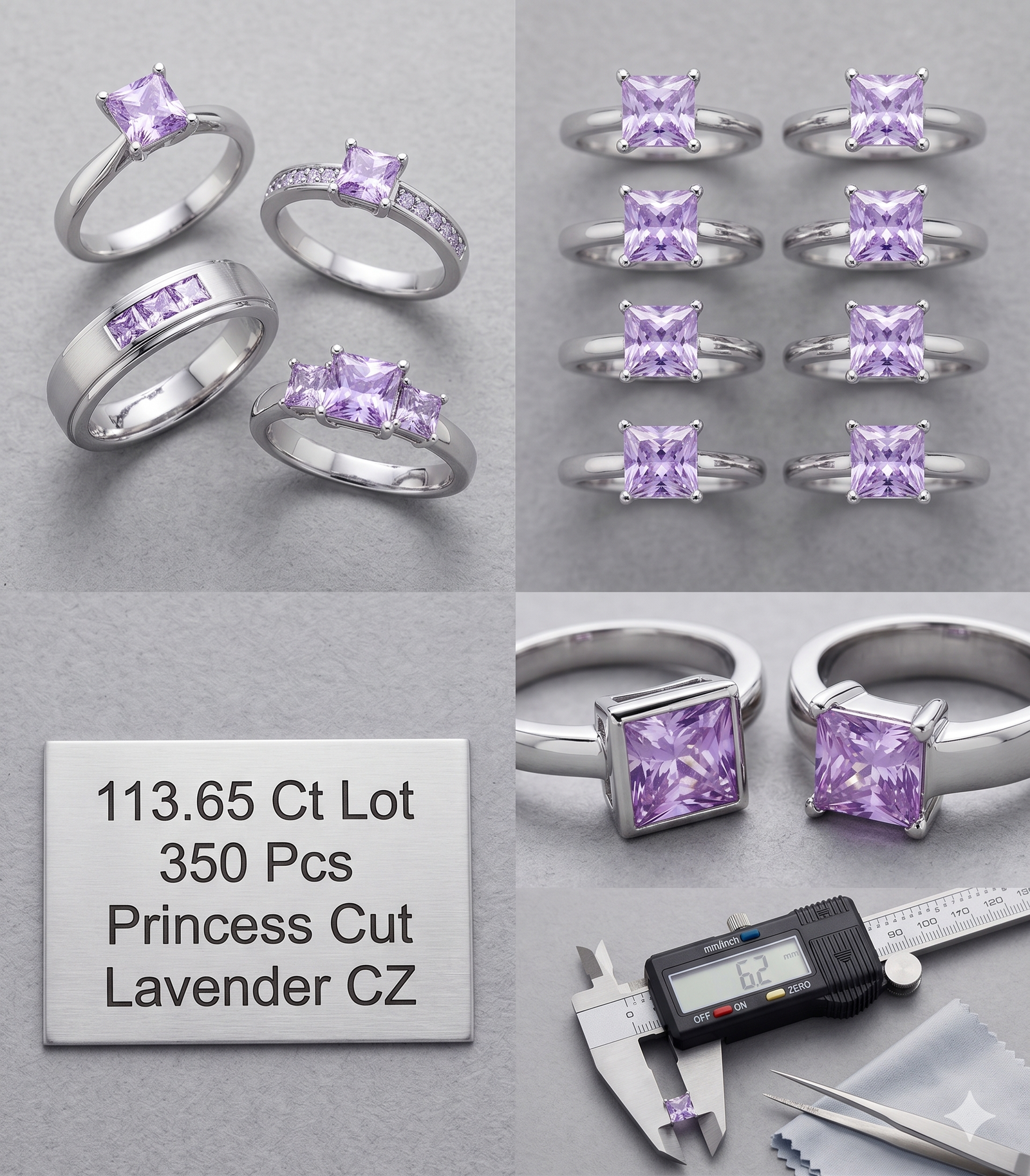 Purple Cubic Zirconia Princess Cut Gems, 113.65 Cts 350 Pcs 3mm - Image 7