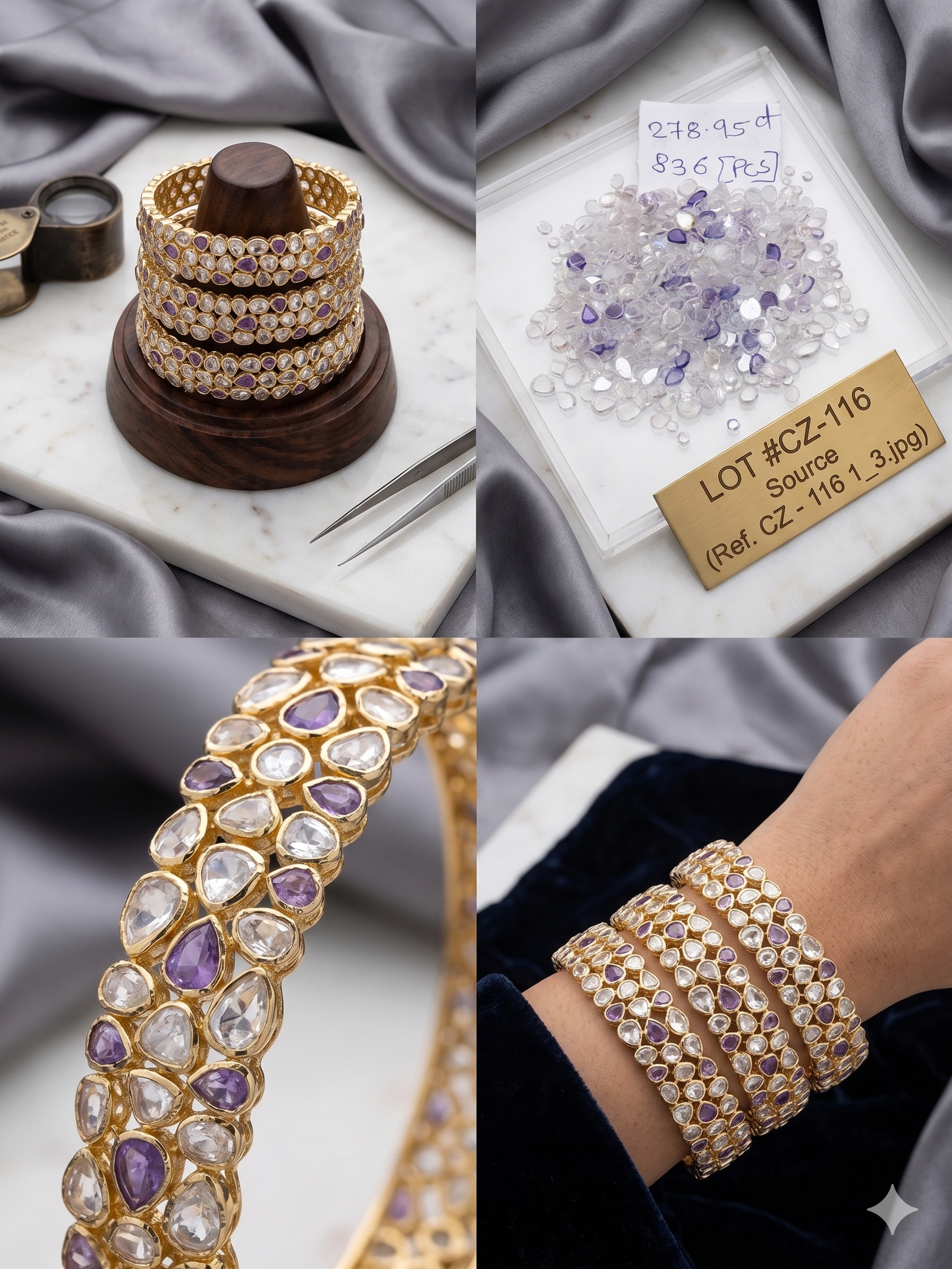 White Purple Synthetic CZ Stones Polki 278.95 Cts 836 Pcs Uncut 3-8 MM - Image 9