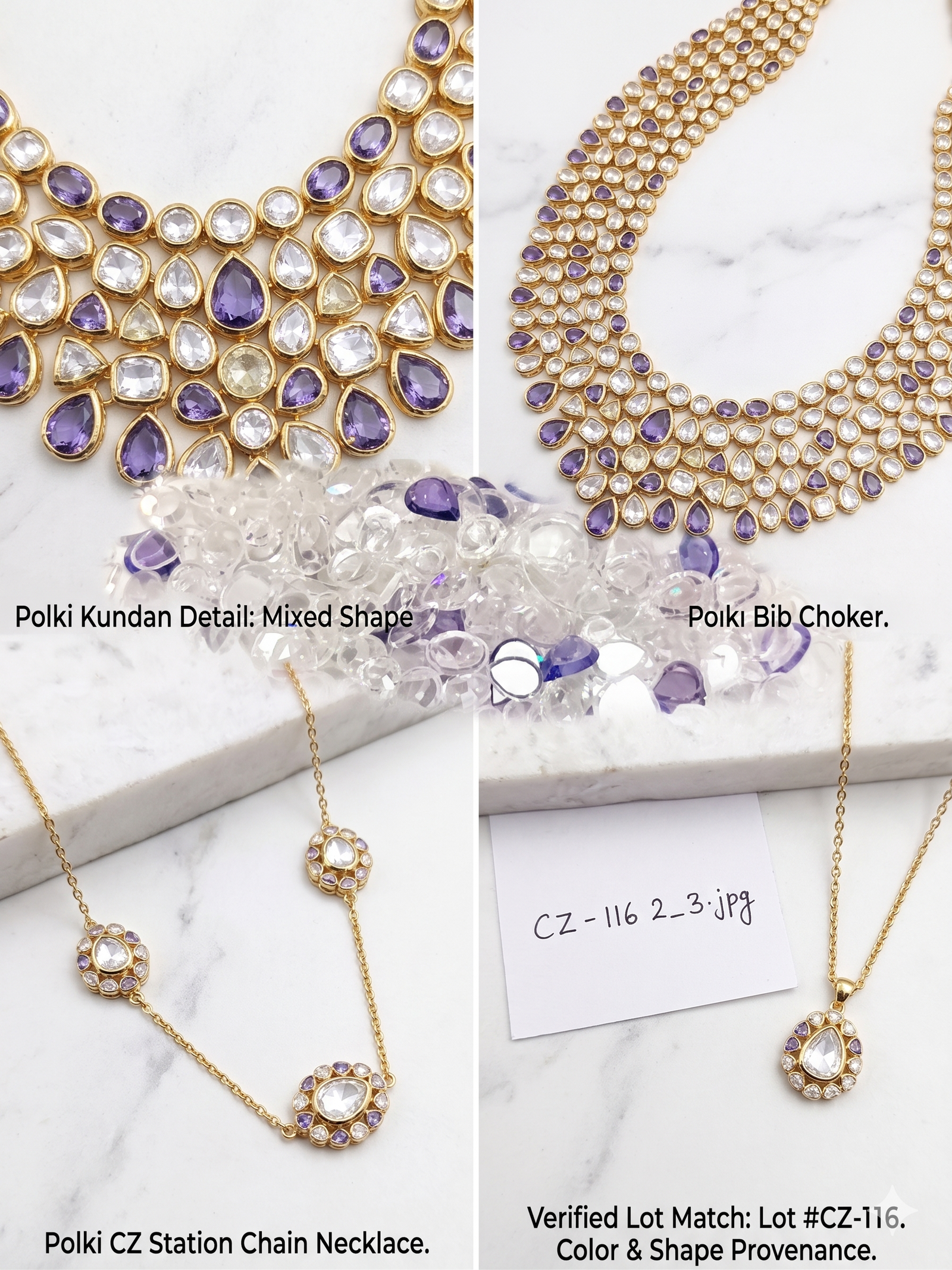 White Purple Synthetic CZ Stones Polki 278.95 Cts 836 Pcs Uncut 3-8 MM - Image 10