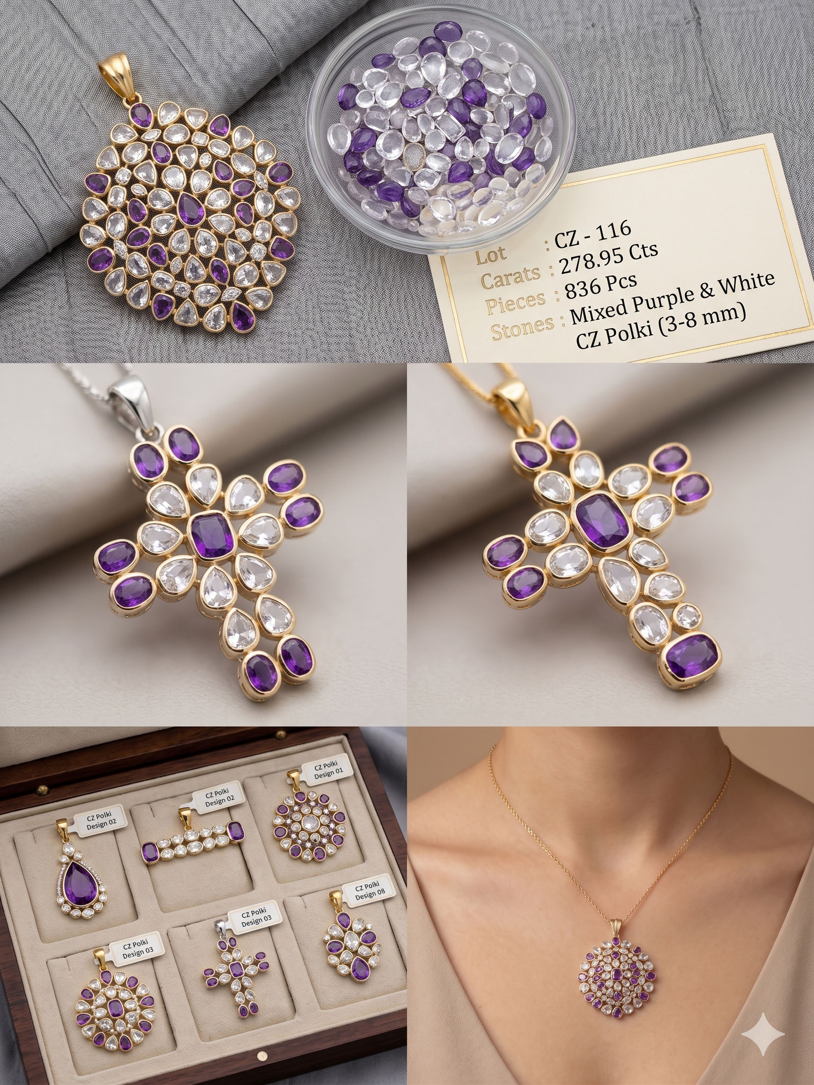White Purple Synthetic CZ Stones Polki 278.95 Cts 836 Pcs Uncut 3-8 MM - Image 12