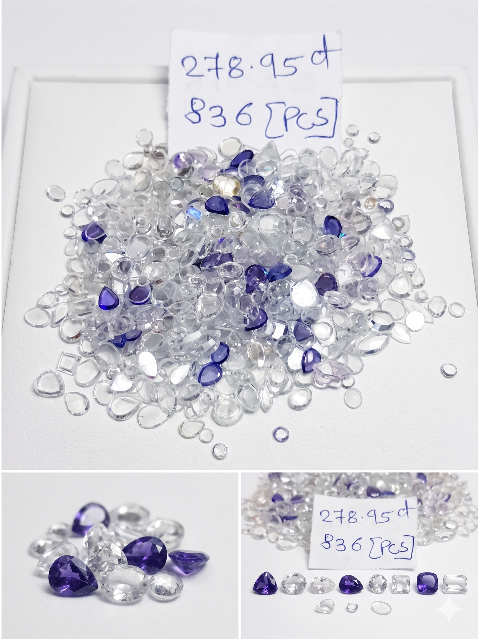 White Purple Synthetic CZ Stones Polki 278.95 Cts 836 Pcs Uncut 3-8 MM - Image 6