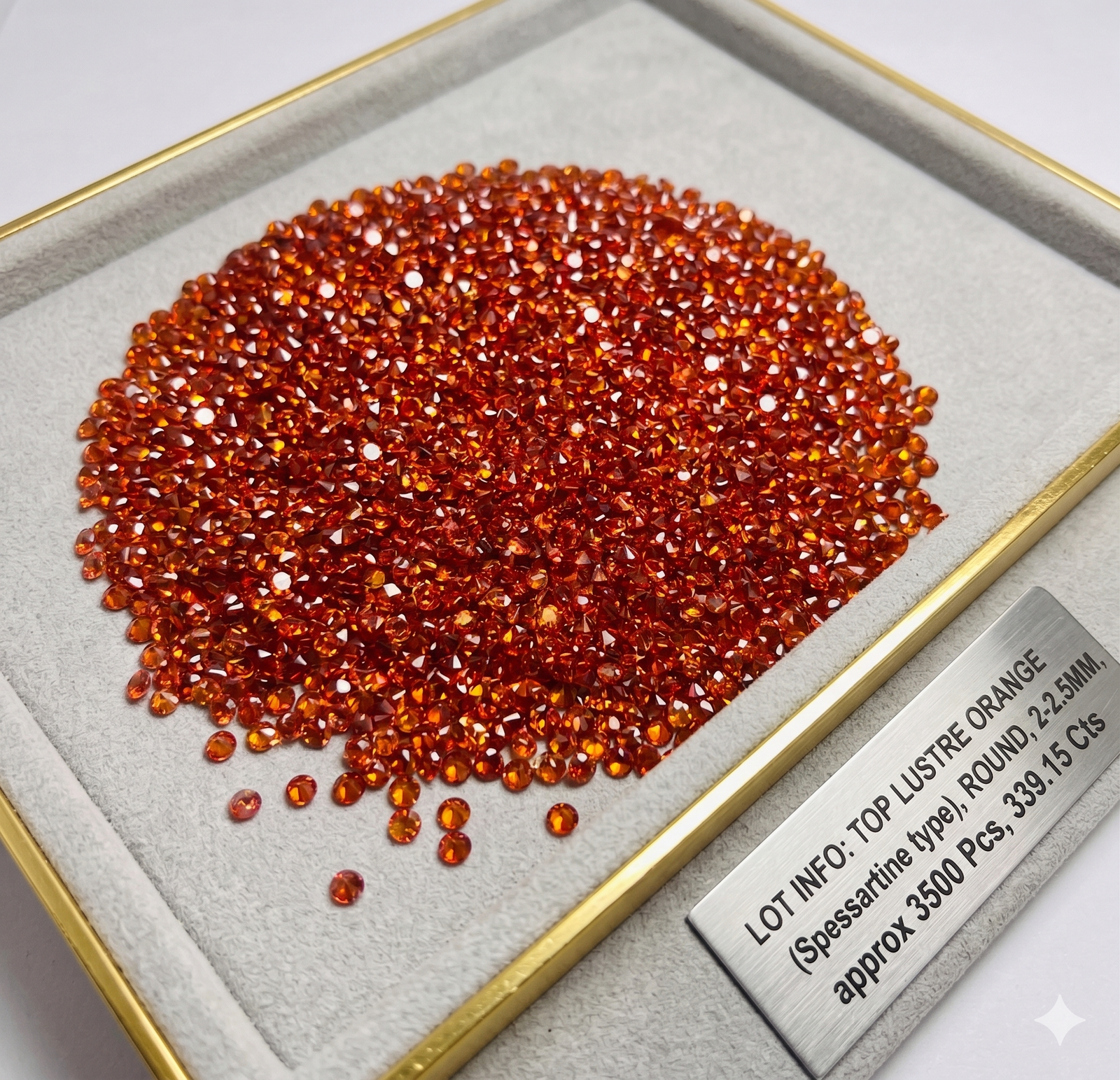 Top Lustrous Orange Cubic Zirconia Round Gemstones 339.15 Cts 3500 Pcs 2-2.5mm - Image 2