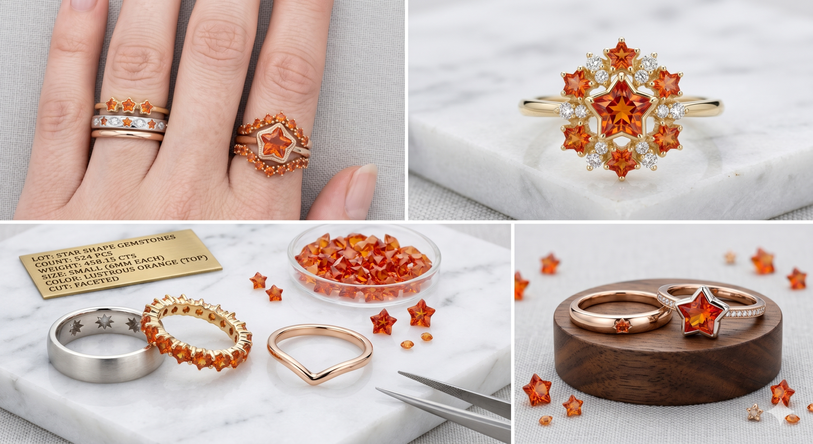 Orange CZ Synthetic Cubic Zirconia Gemstones Star Shape 458.15 Cts 524 Pcs 6mm - Image 3