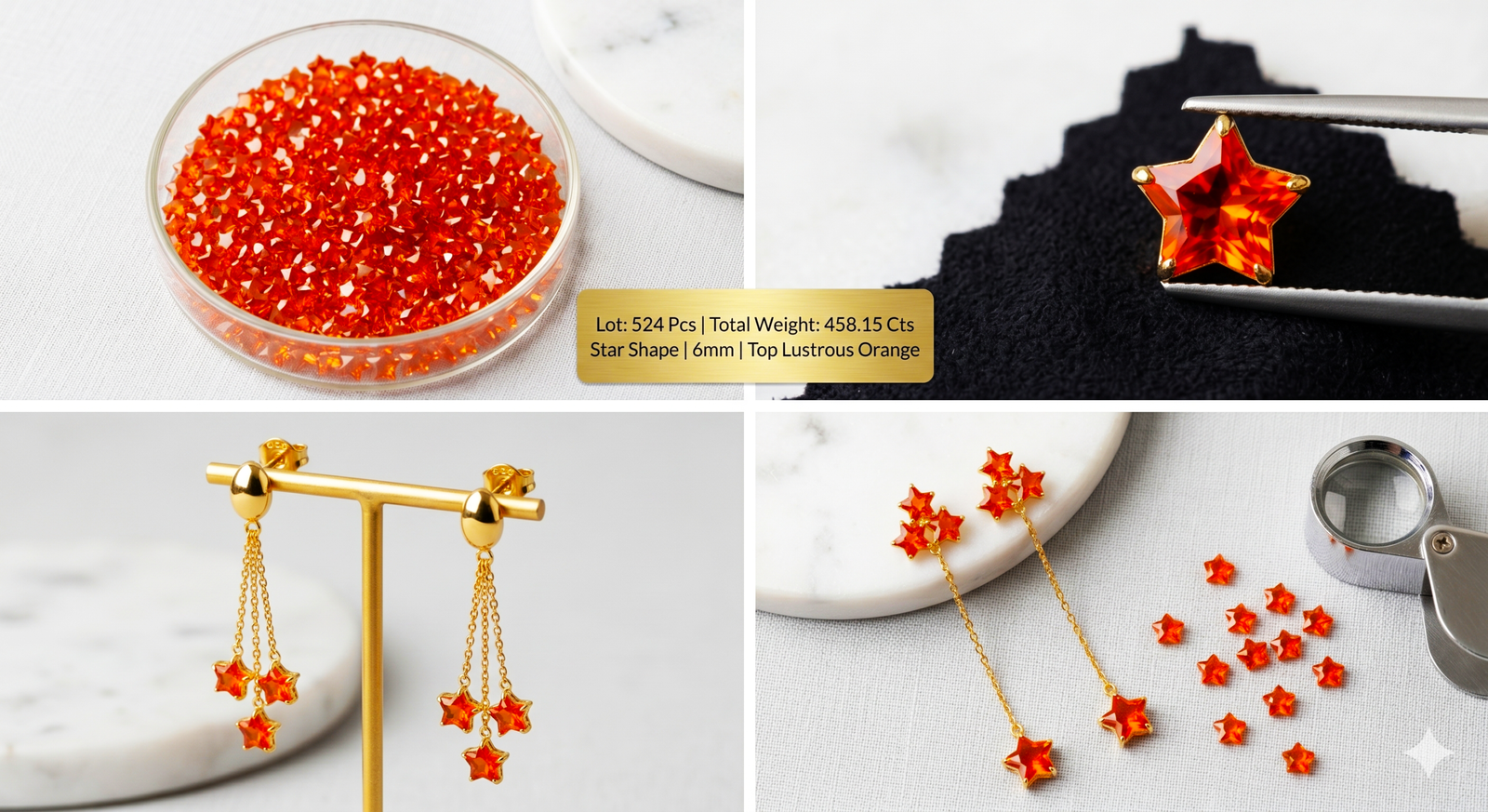 Orange CZ Synthetic Cubic Zirconia Gemstones Star Shape 458.15 Cts 524 Pcs 6mm - Image 6