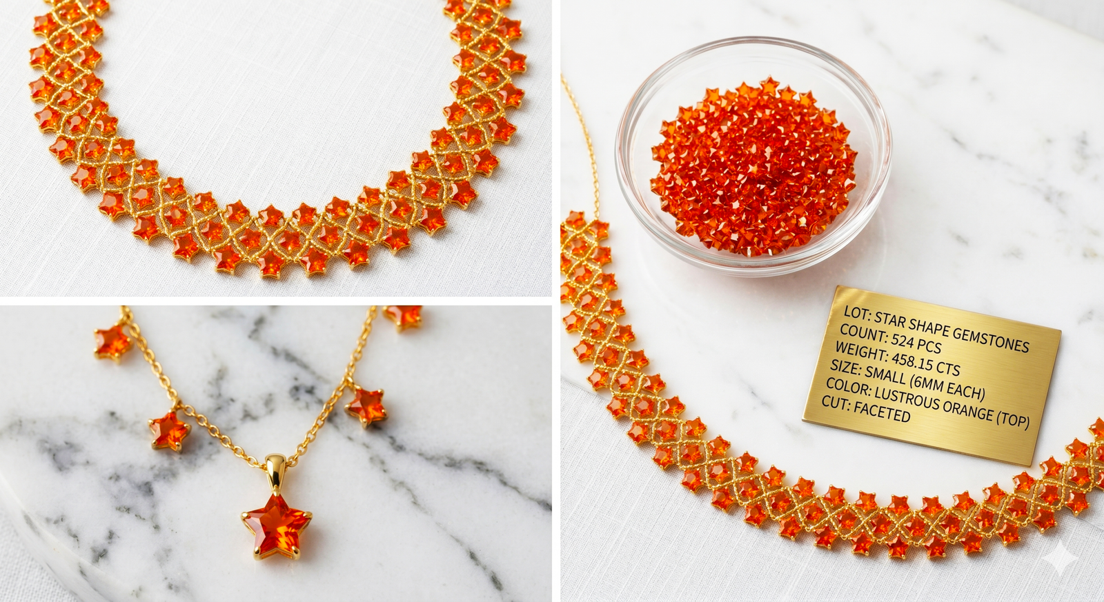 Orange CZ Synthetic Cubic Zirconia Gemstones Star Shape 458.15 Cts 524 Pcs 6mm - Image 8