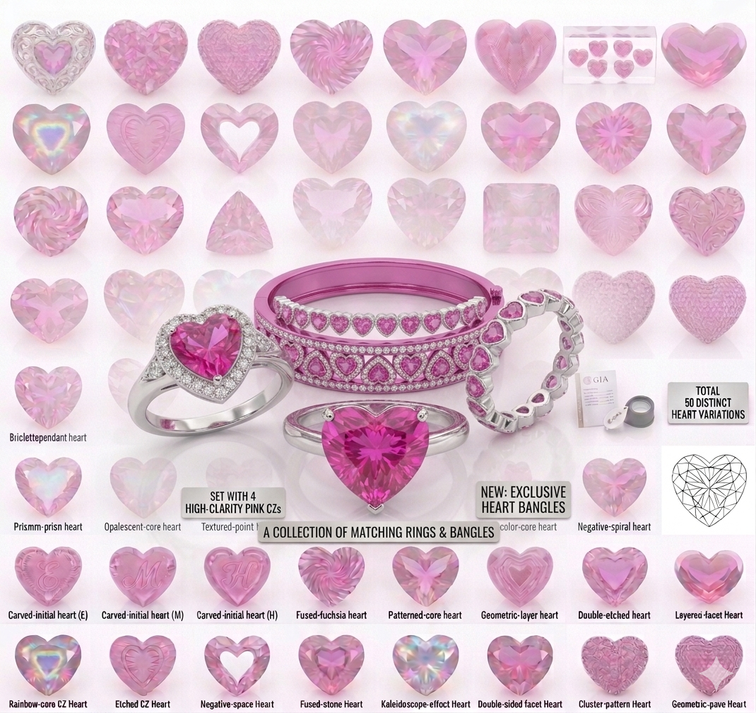 Pink Heart Cut Synthetic CZ Gemstones 163.50 Cts 54 Pcs - Image 2