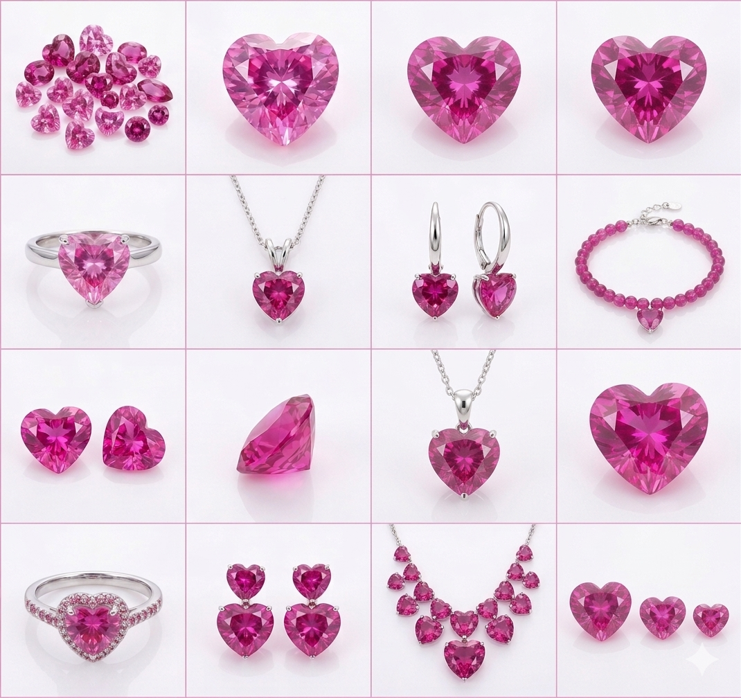 Pink Heart Cut Synthetic CZ Gemstones 163.50 Cts 54 Pcs - Image 6