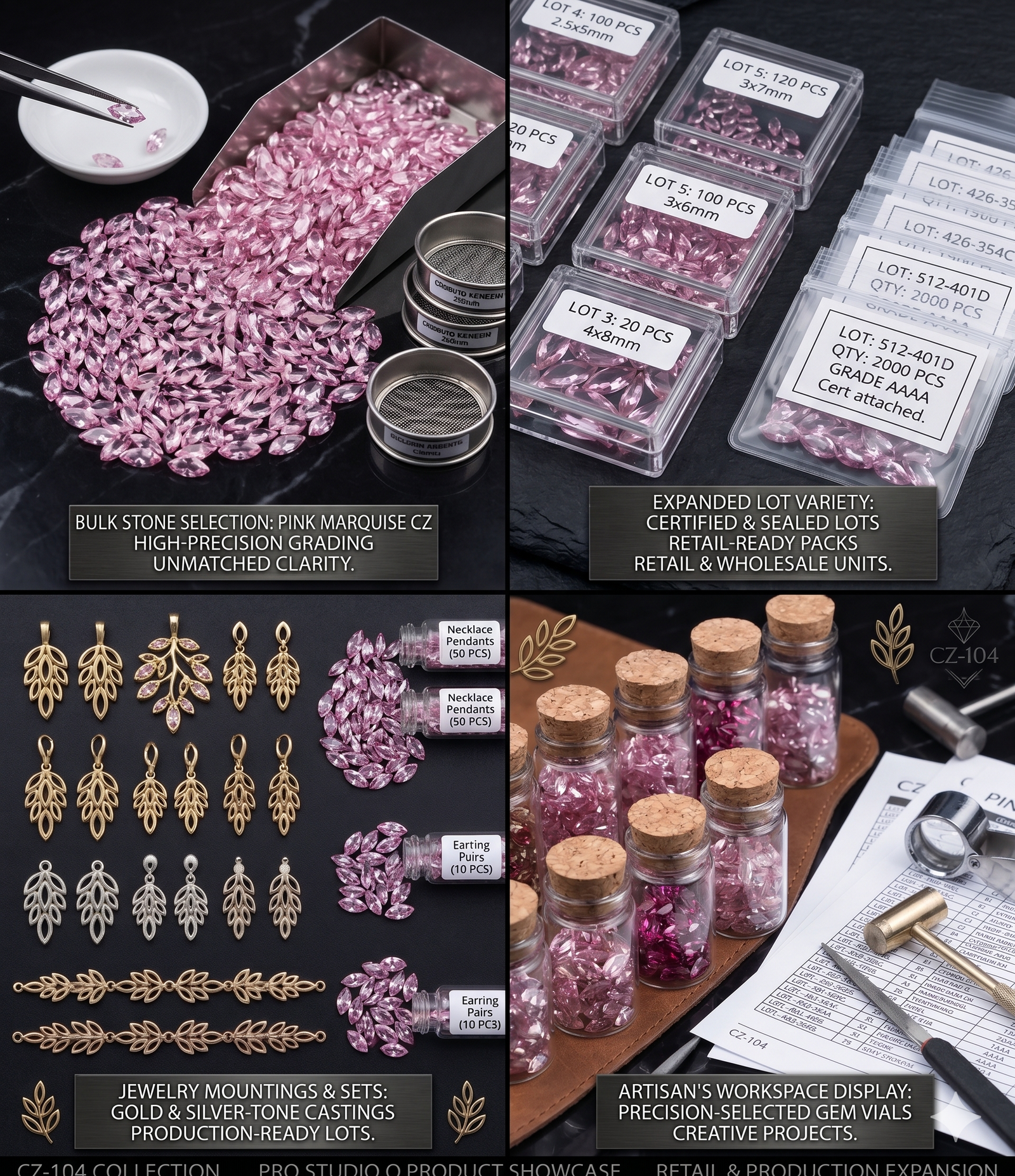 Pink Marquise Synthetic CZ Gemstones 426.35 Cts 480 Pcs - Image 7