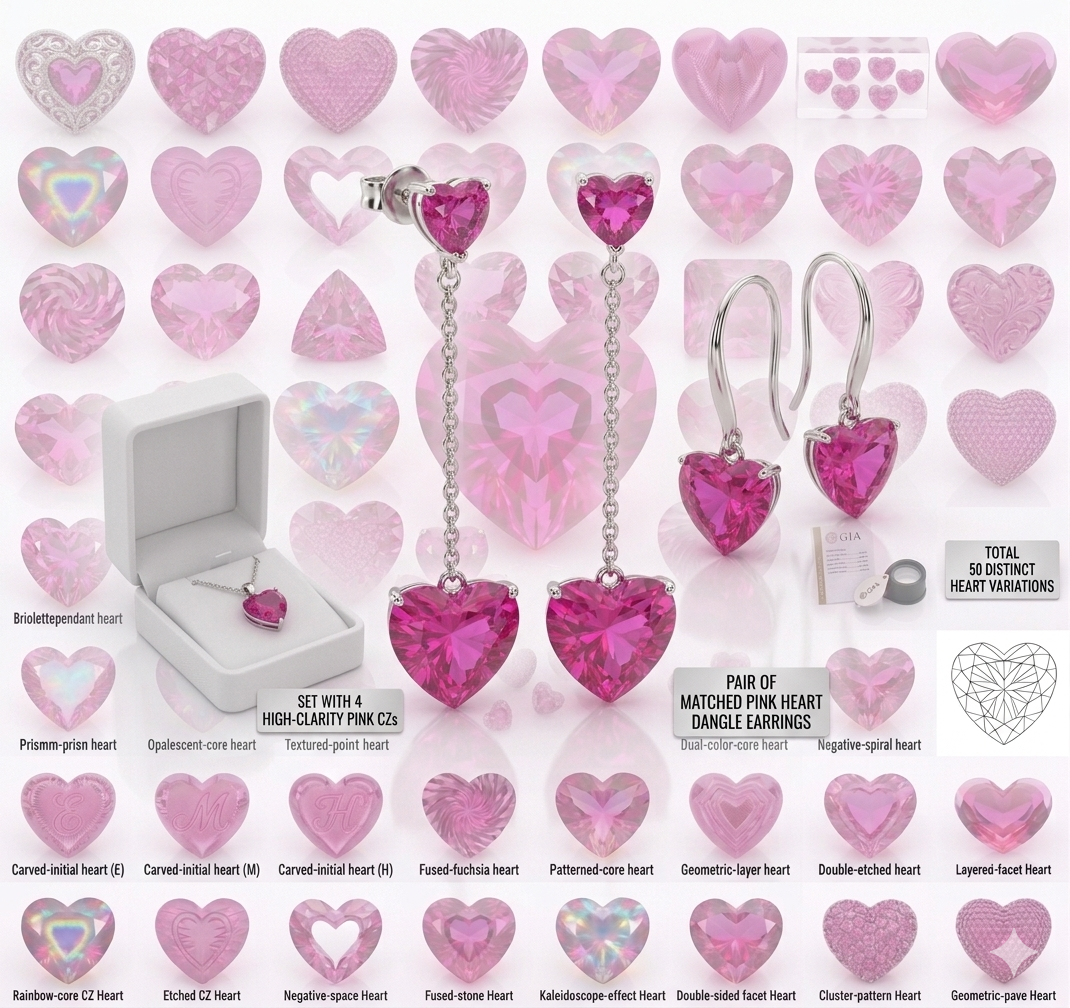 Pink Heart Cut Synthetic CZ Gemstones 163.50 Cts 54 Pcs - Image 11