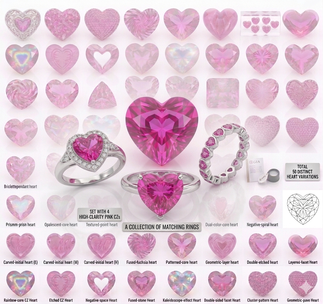 Pink Heart Cut Synthetic CZ Gemstones 163.50 Cts 54 Pcs - Image 14
