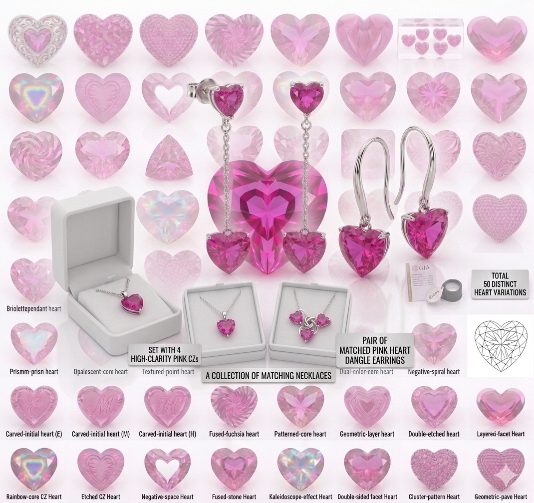Pink Heart Cut Synthetic CZ Gemstones 163.50 Cts 54 Pcs - Image 15