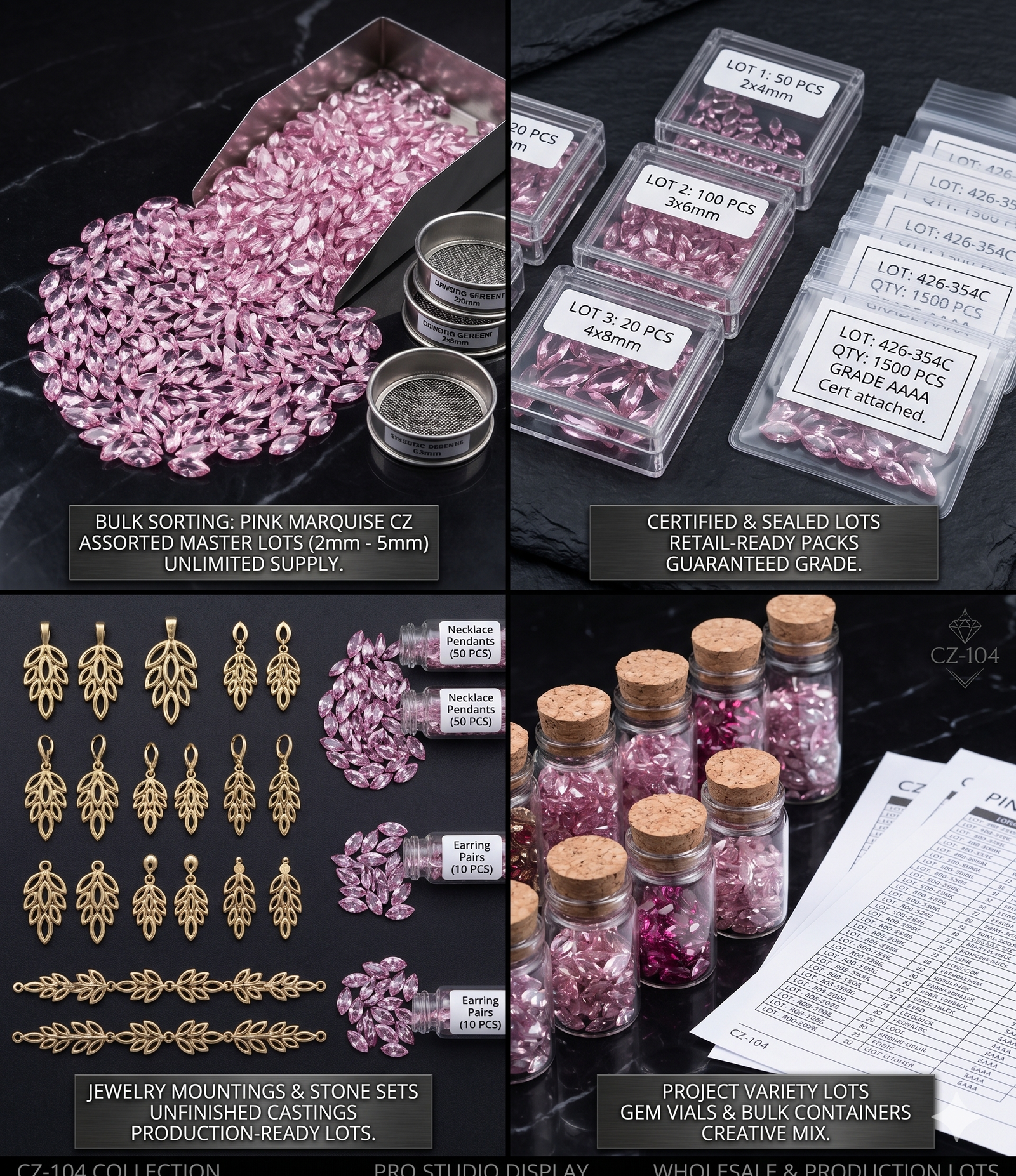 Pink Marquise Synthetic CZ Gemstones 426.35 Cts 480 Pcs - Image 8