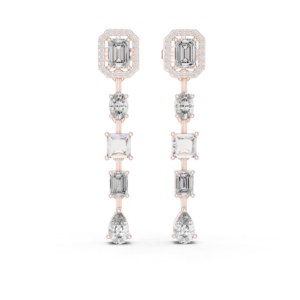 3.09 Cts Emerald Cut Lab Grown Diamond Gold Dangle Earrings ER-0022