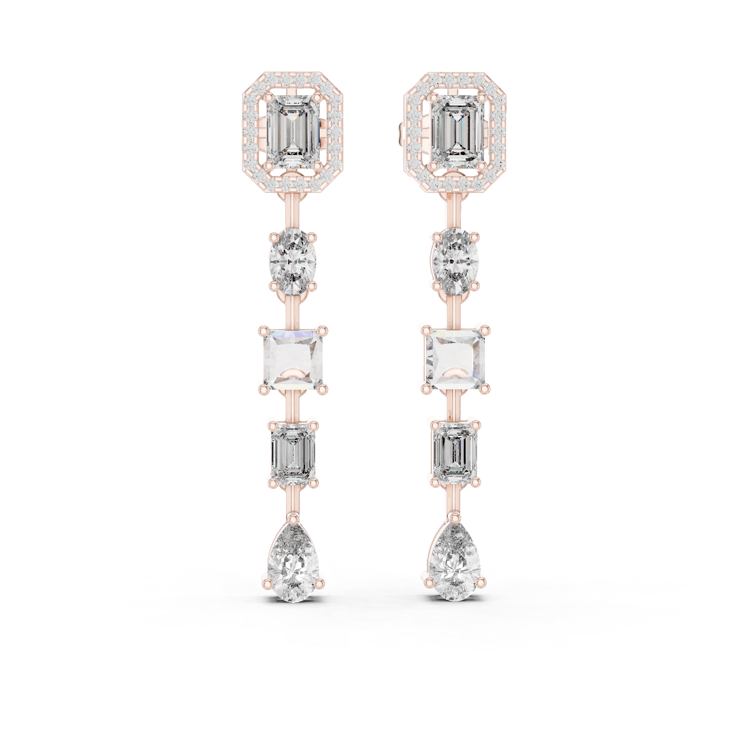 3.09 Cts Emerald Cut Lab Grown Diamond Gold Dangle Earrings ER-0022