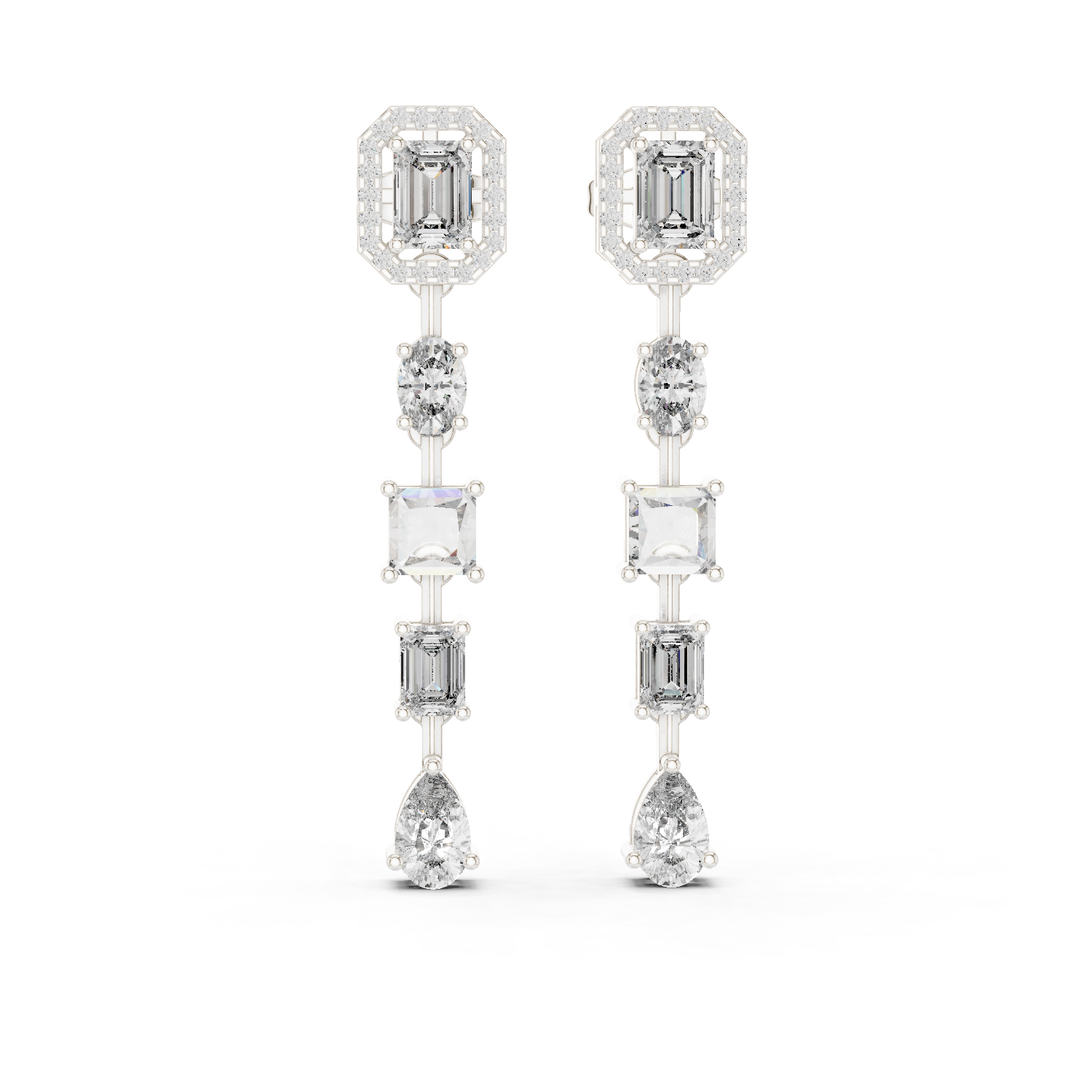 3.09 Cts Emerald Cut Lab Grown Diamond Gold Dangle Earrings ER-0022