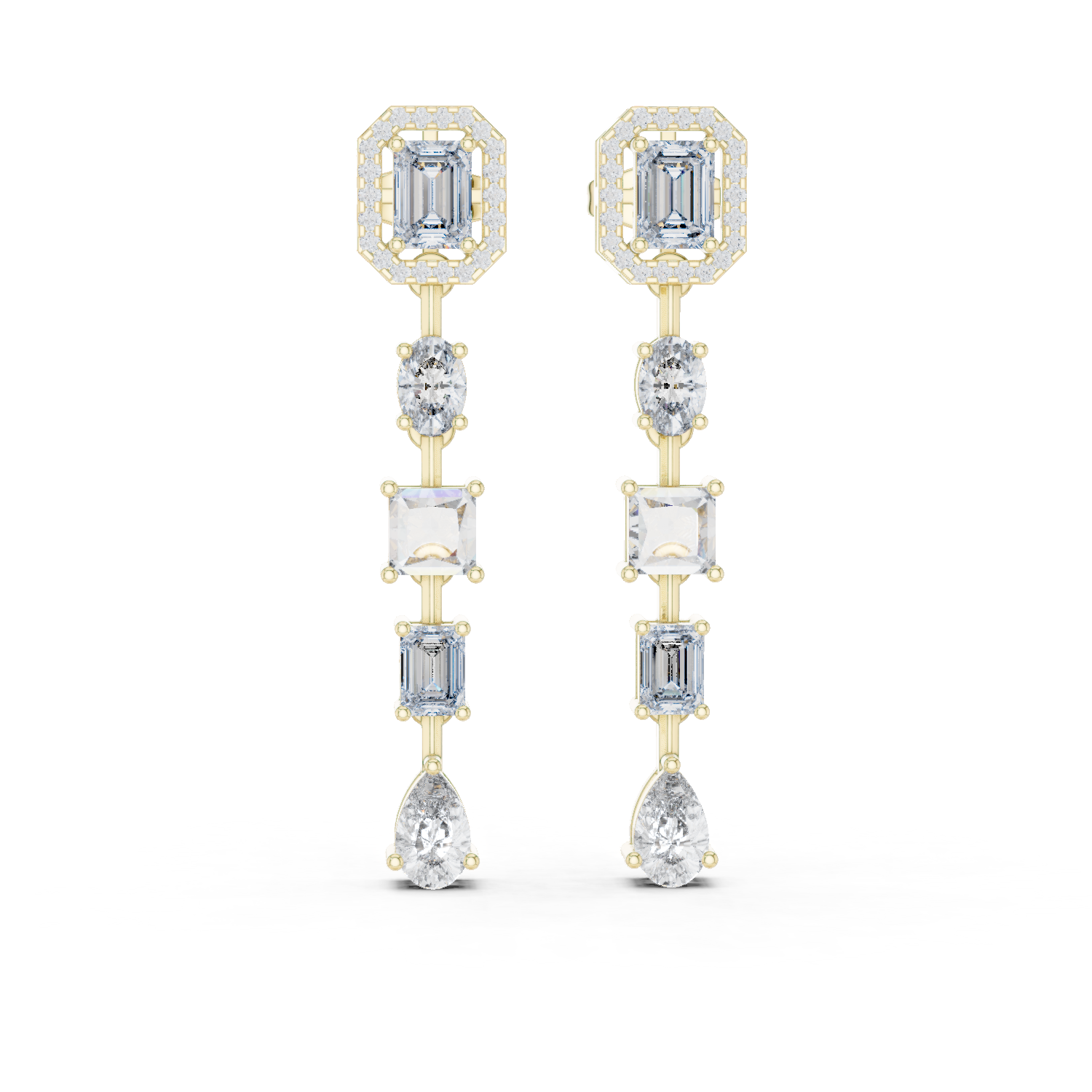 3.09 Cts Emerald Cut Lab Grown Diamond Gold Dangle Earrings ER-0022