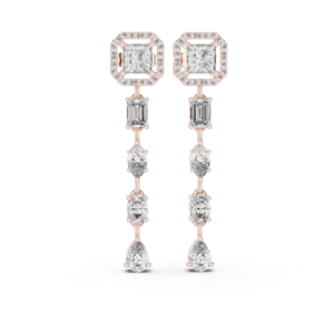 2.81 Cts Princess Cut Lab Grown Diamond Dangle Gold Earrings ER-0024