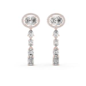 3.33 Cts Oval Cut Lab Grown Diamond Dangle Gold Earrings ER-0026