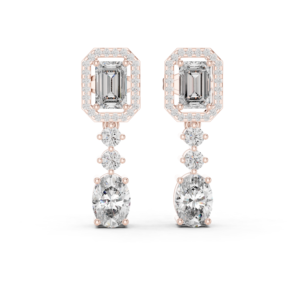3.03 Cts Emerald Cut Lab Grown Diamond Dangle Gold Earrings ER-0028