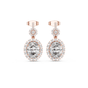 3.99 Cts Oval Cut Lab Grown Diamond Dangle Gold Earrings ER-136