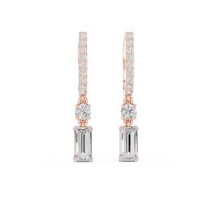 1.00 Cts Baguette Cut Lab Grown Diamond Dangle Gold Earrings ER-168