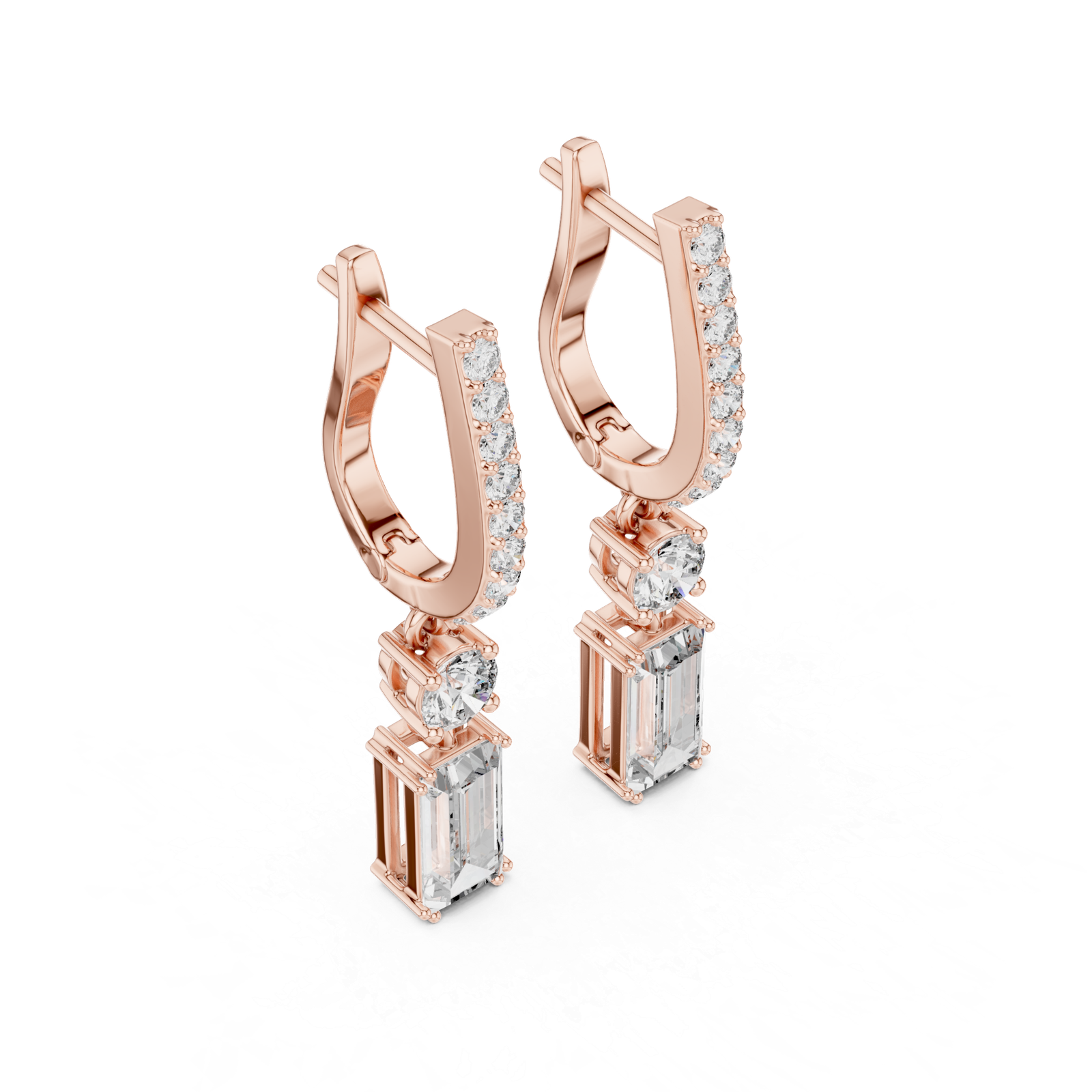 1.00 Cts Baguette Cut Lab Grown Diamond Dangle Gold Earrings ER-25