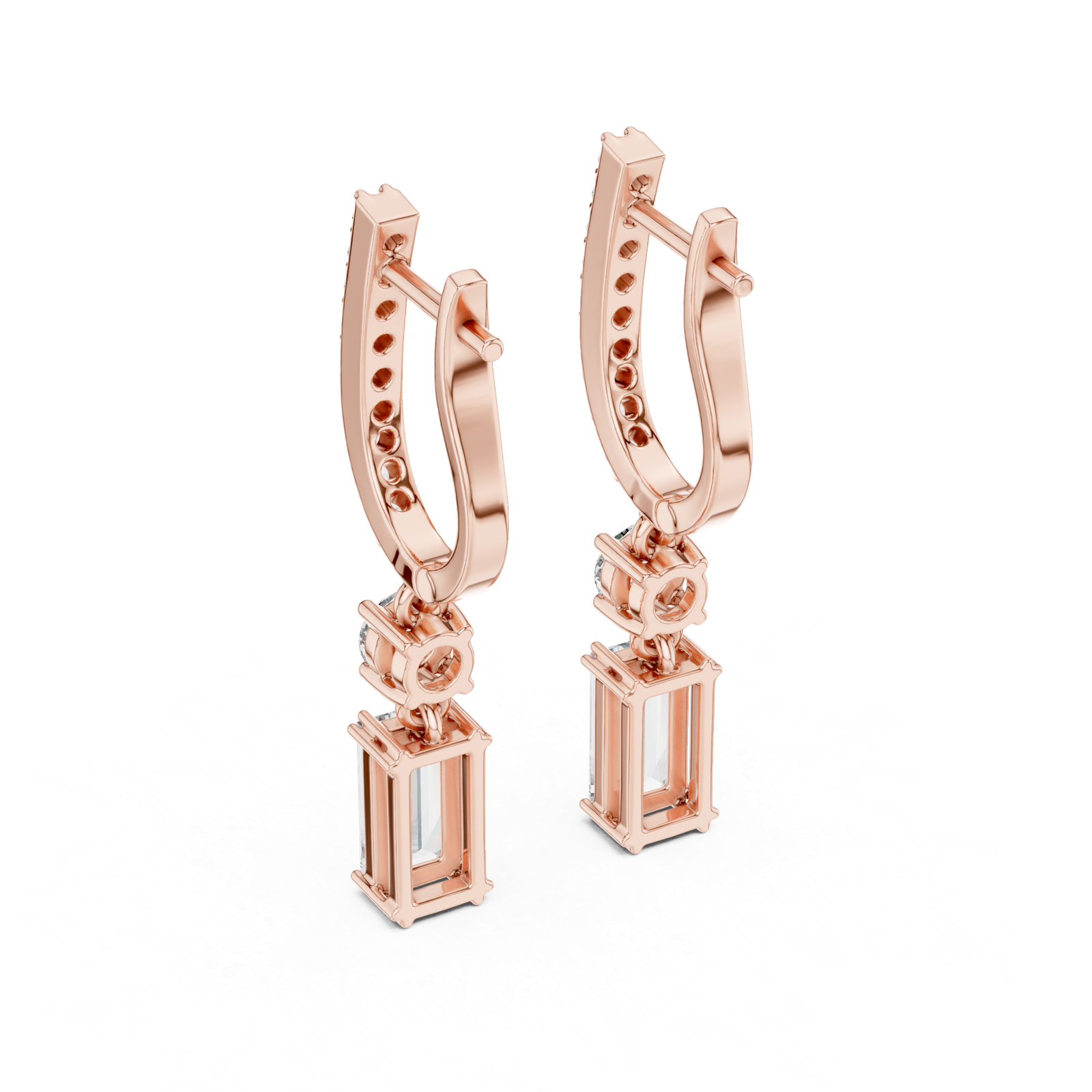 1.00 Cts Baguette Cut Lab Grown Diamond Dangle Gold Earrings ER-25