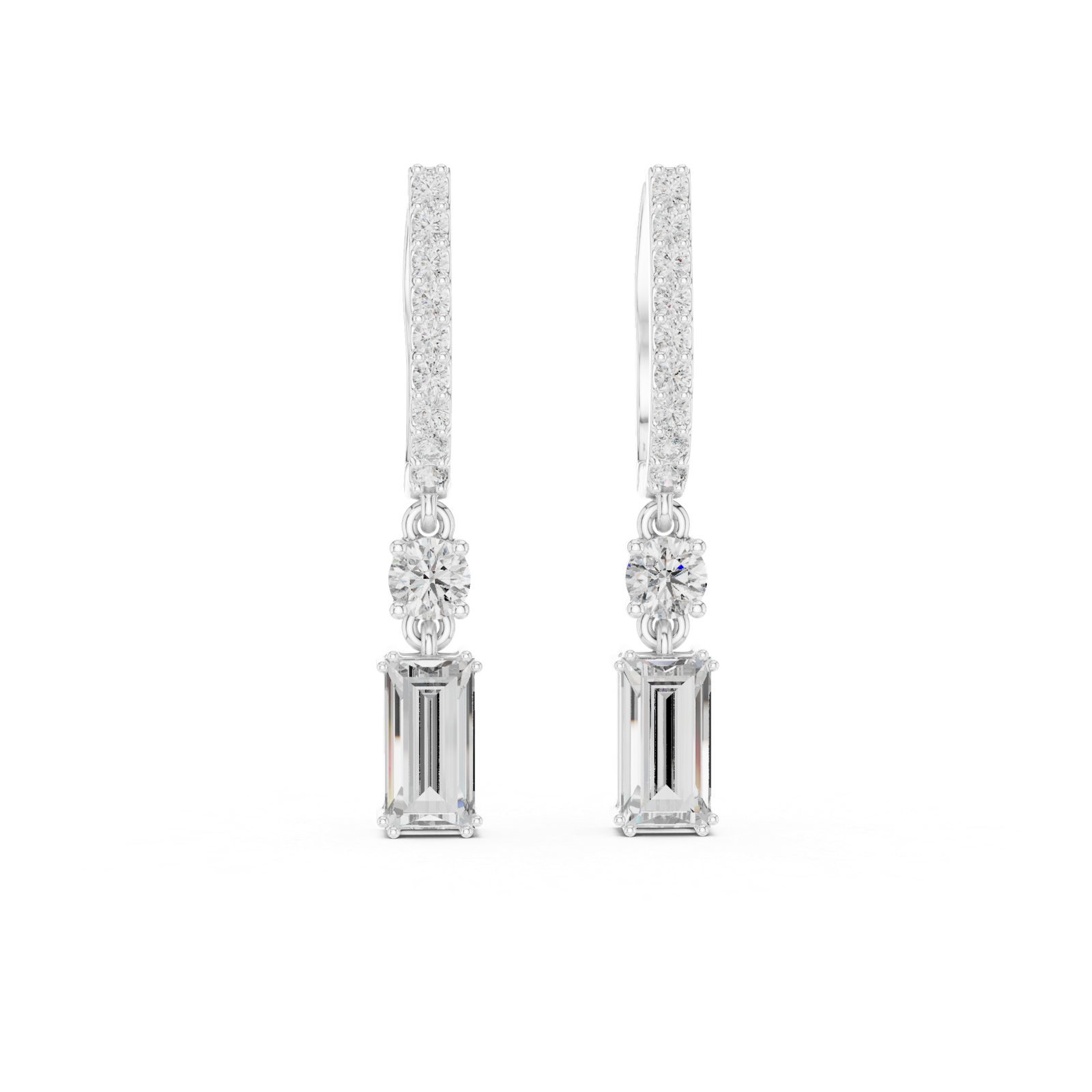 1.00 Cts Baguette Cut Lab Grown Diamond Dangle Gold Earrings ER-25