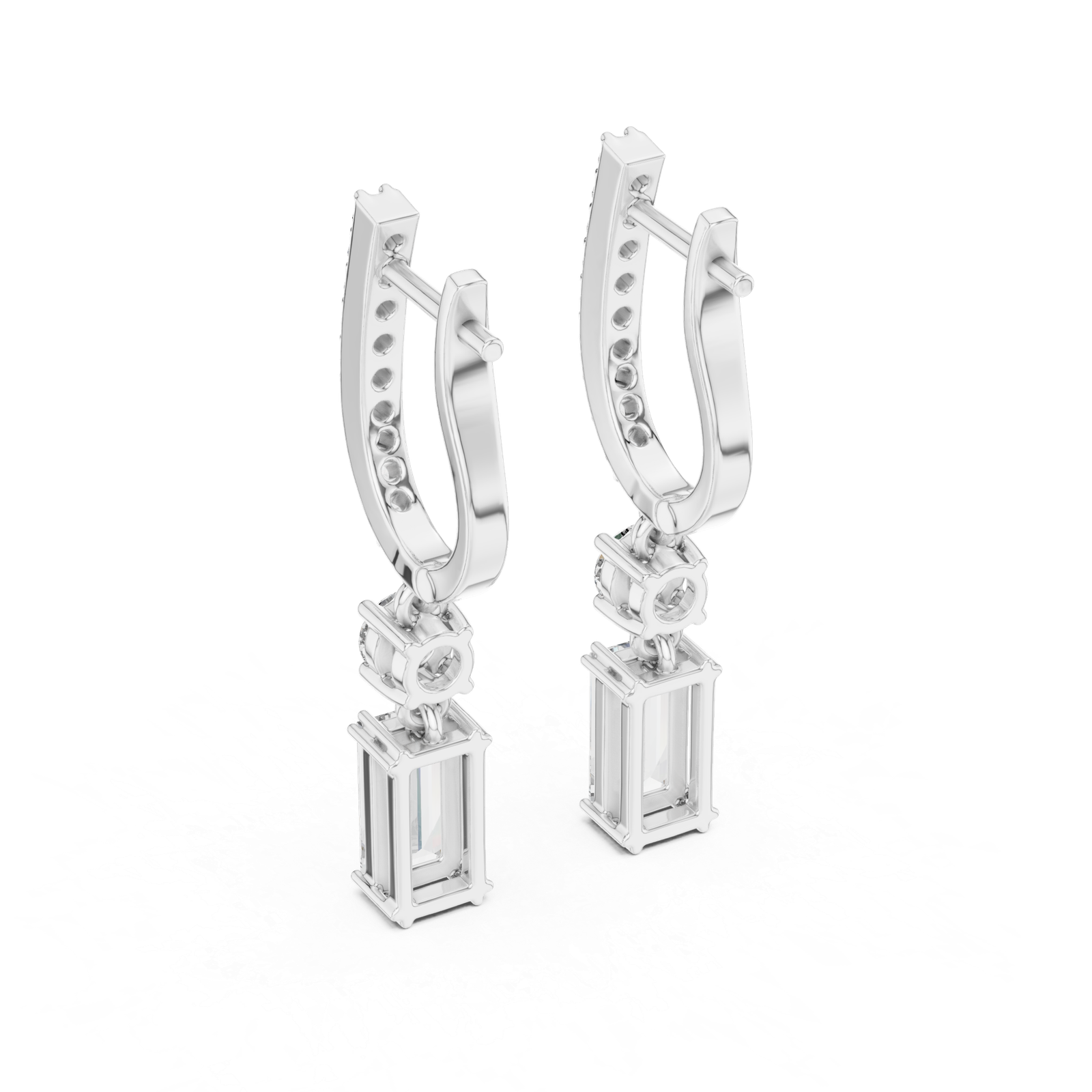 1.00 Cts Baguette Cut Lab Grown Diamond Dangle Gold Earrings ER-25