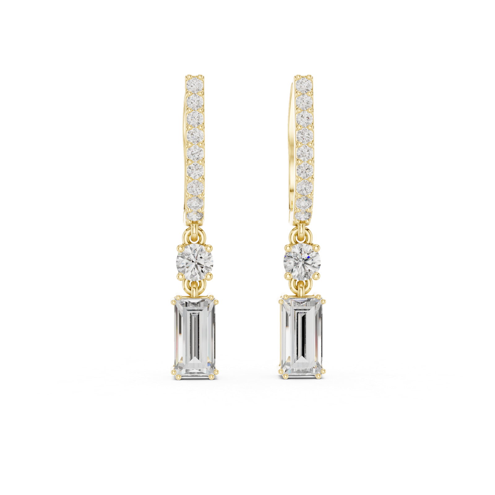 1.00 Cts Baguette Cut Lab Grown Diamond Dangle Gold Earrings ER-25