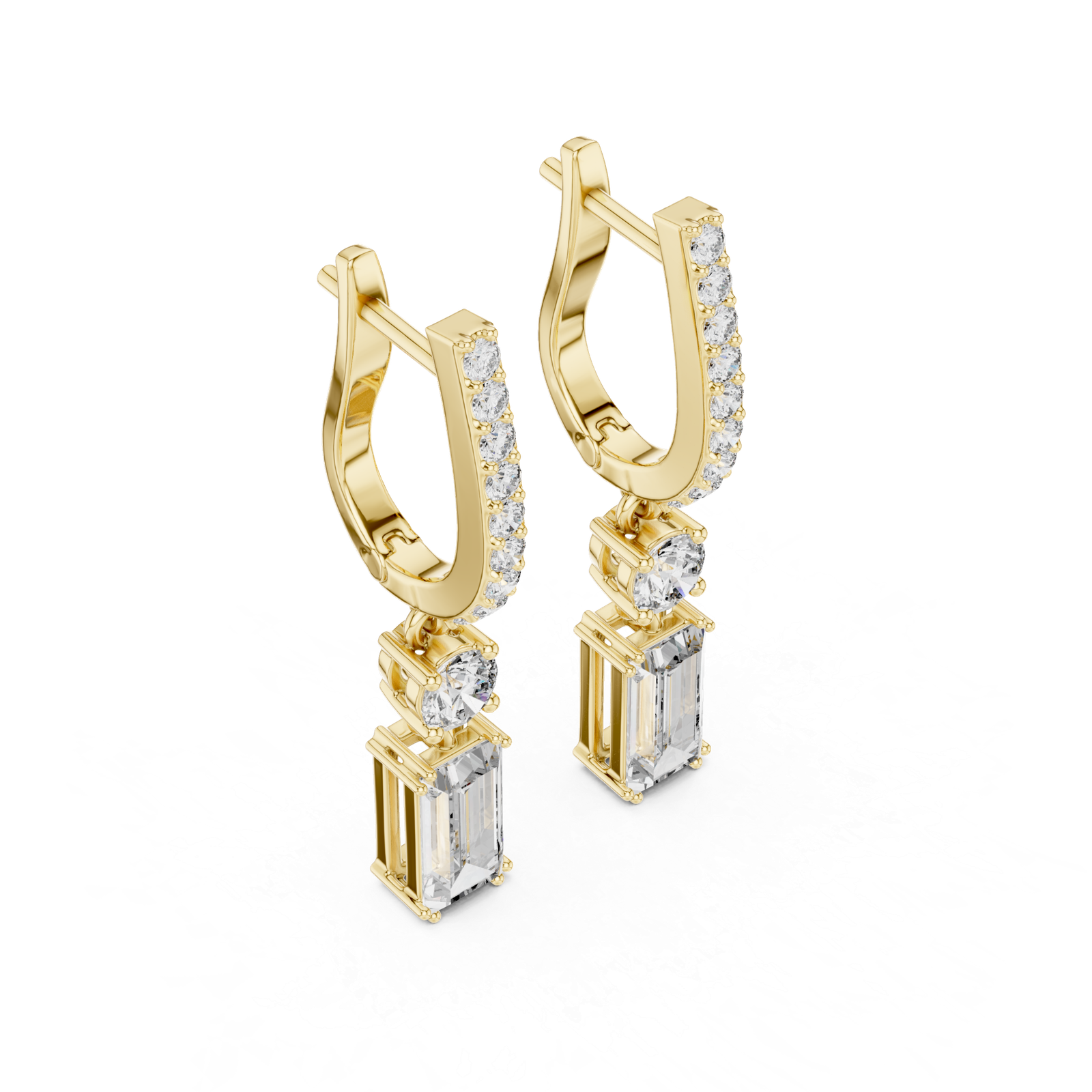 1.00 Cts Baguette Cut Lab Grown Diamond Dangle Gold Earrings ER-25
